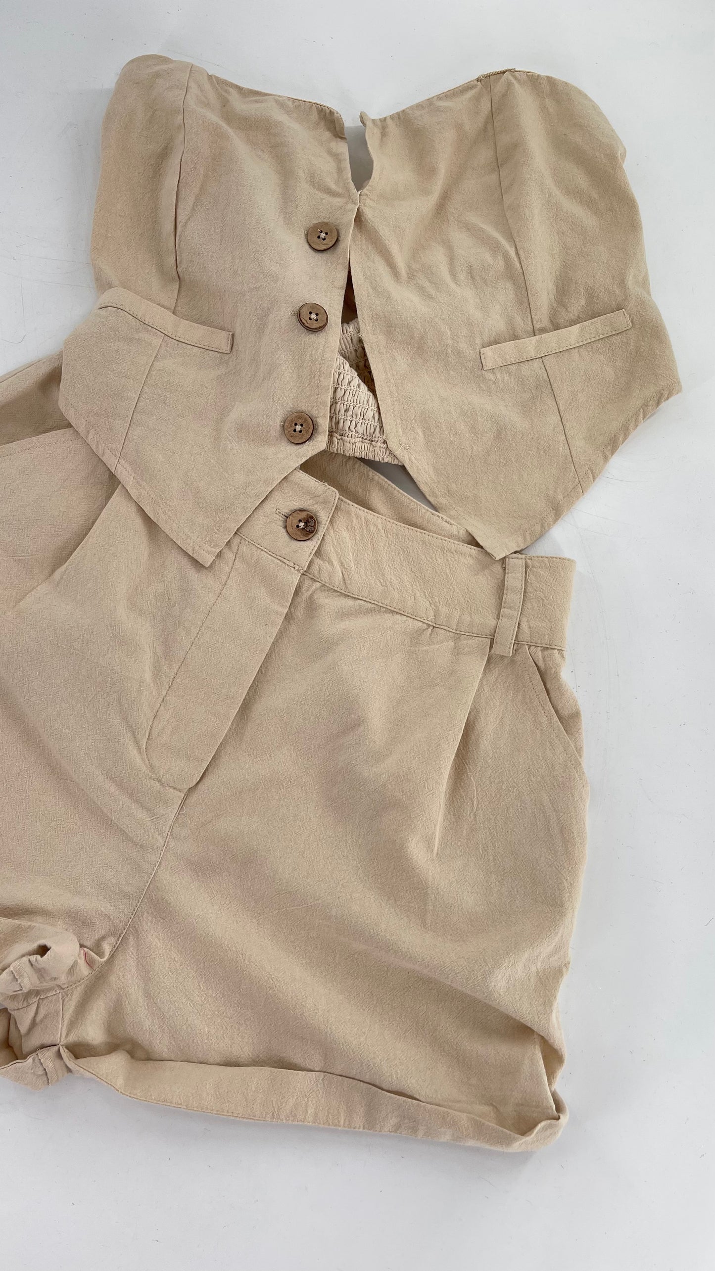 Intimately Free People Beige Vest and Shorts Set (Small)
