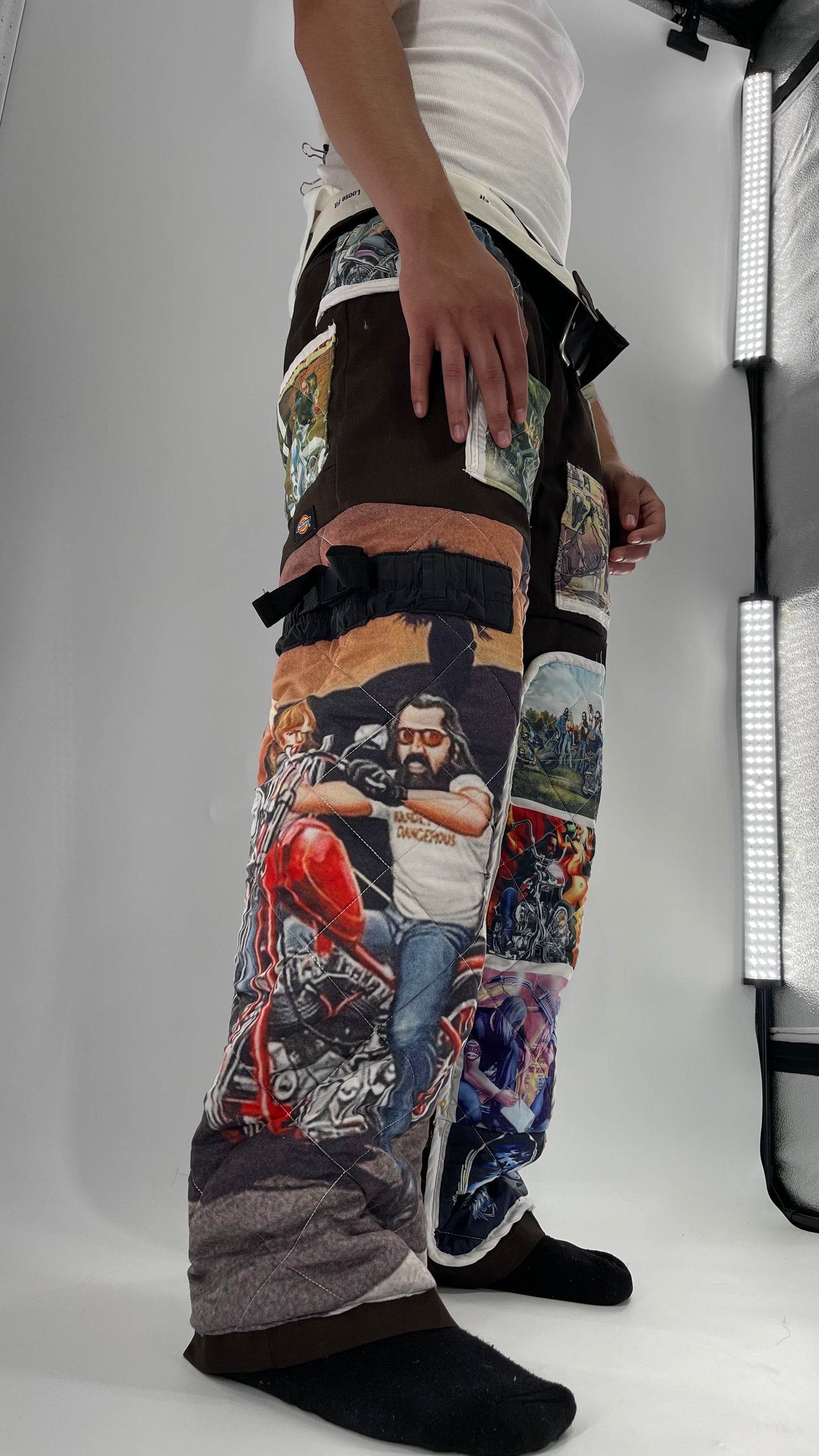 Custom - Handmade Reworked Dickies with Quilted Moto Pattern
