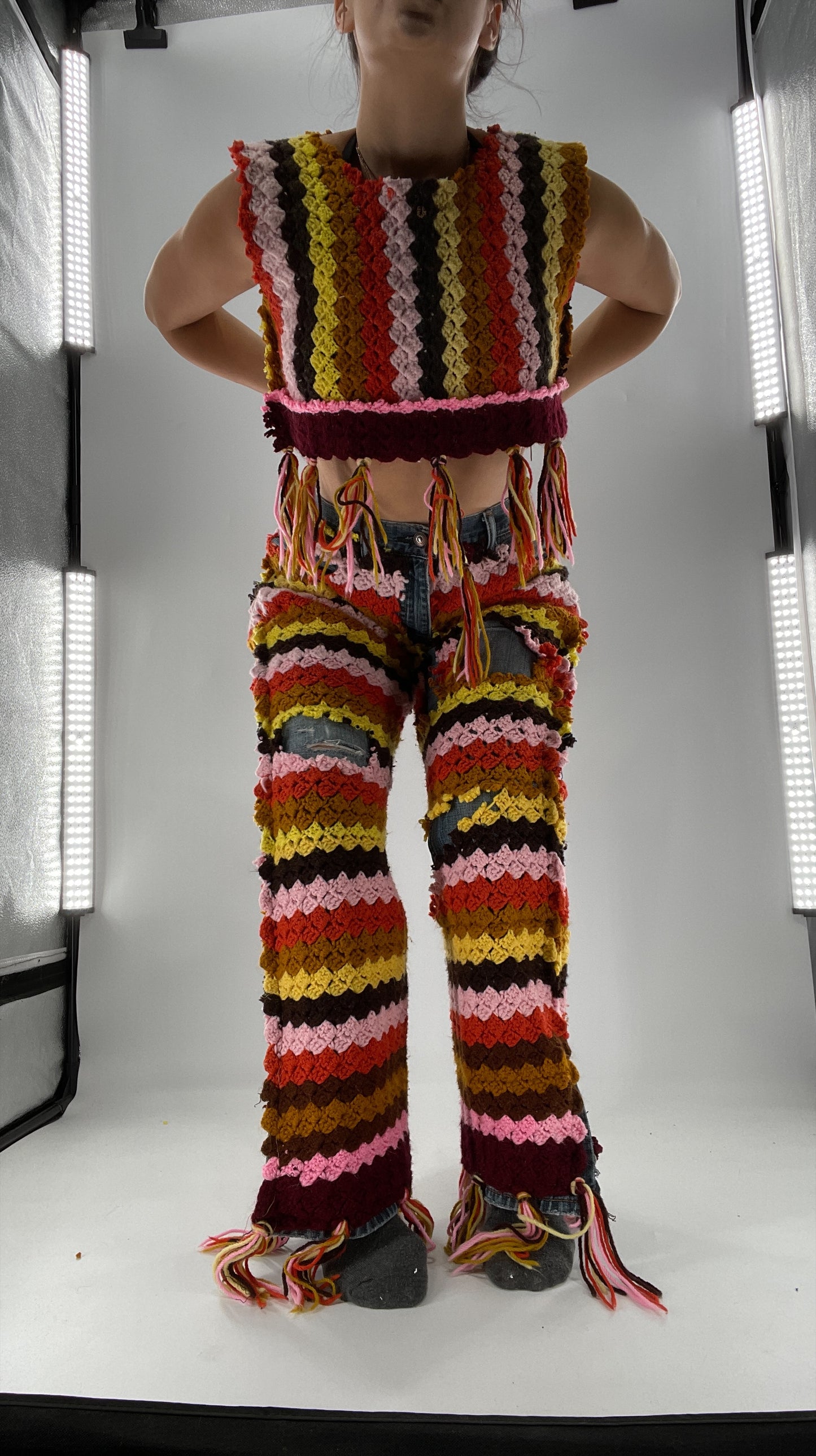 Custom Handmade RAGGEDY ANN Crochet Fringe Lined Crop (S/M)