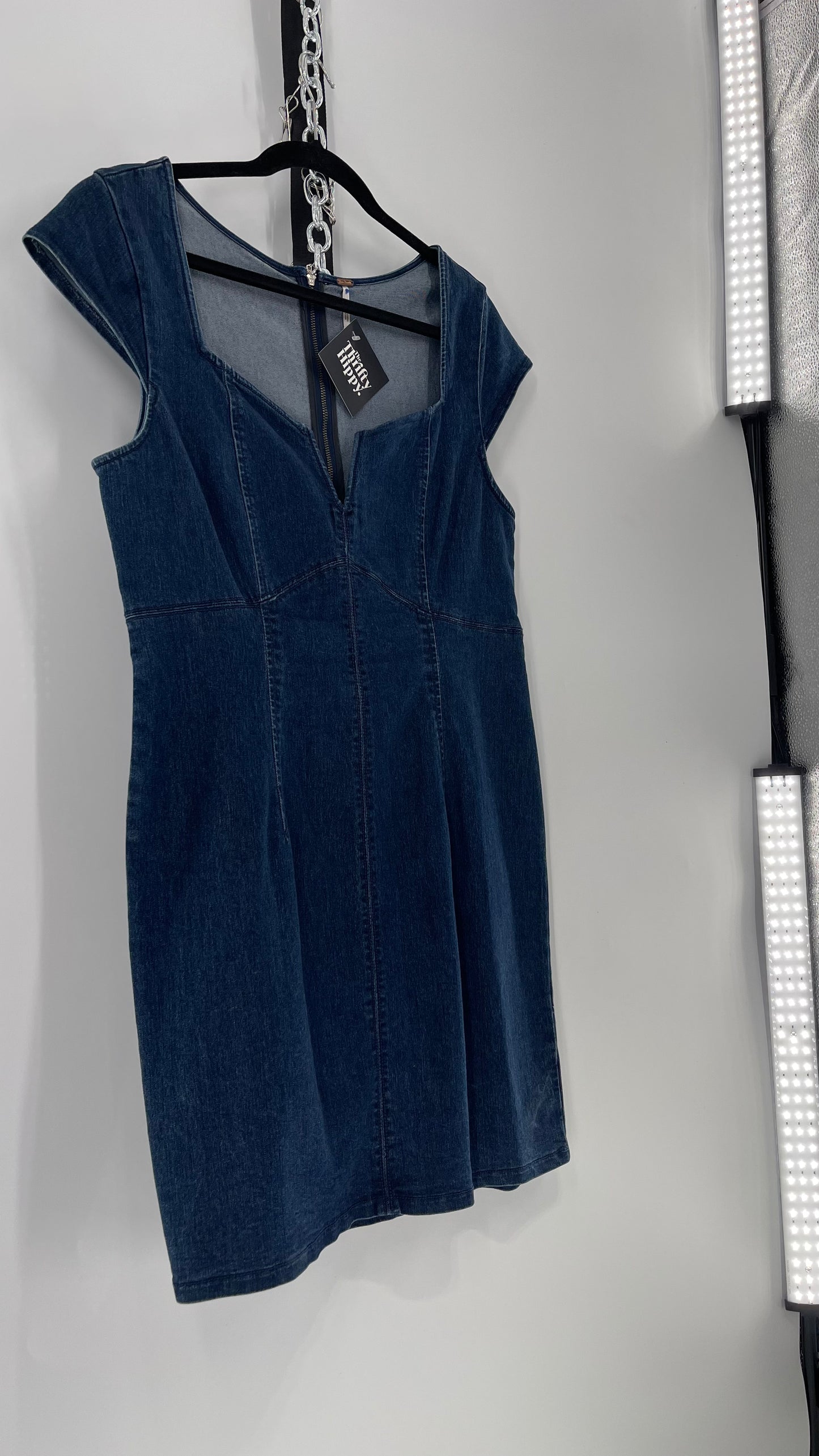 Free People Lia Denim Form Fitting Mini (Large)