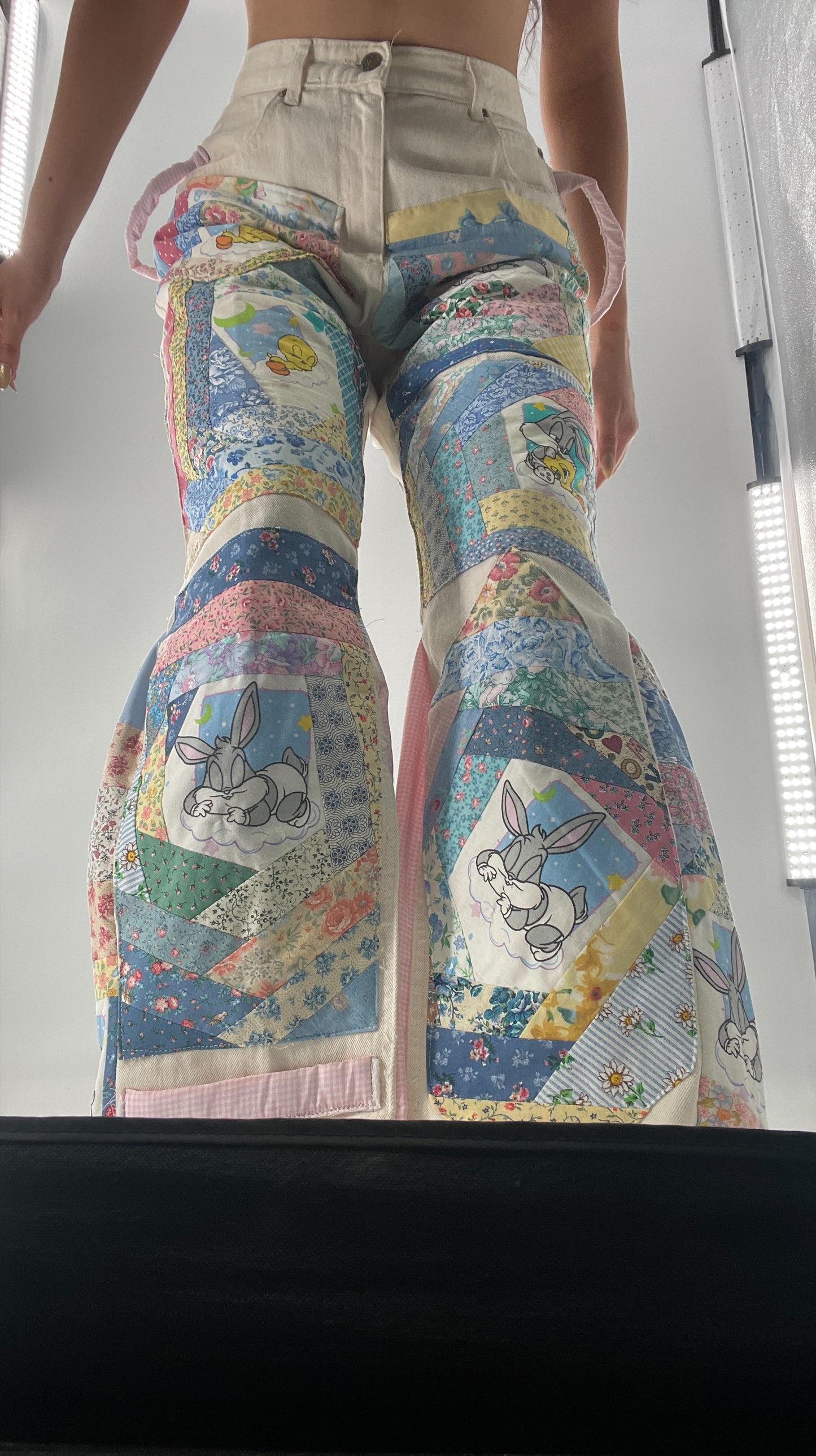 Custom - Handmade Reworked Looney Toons Cutie Pie Patchwork Flares