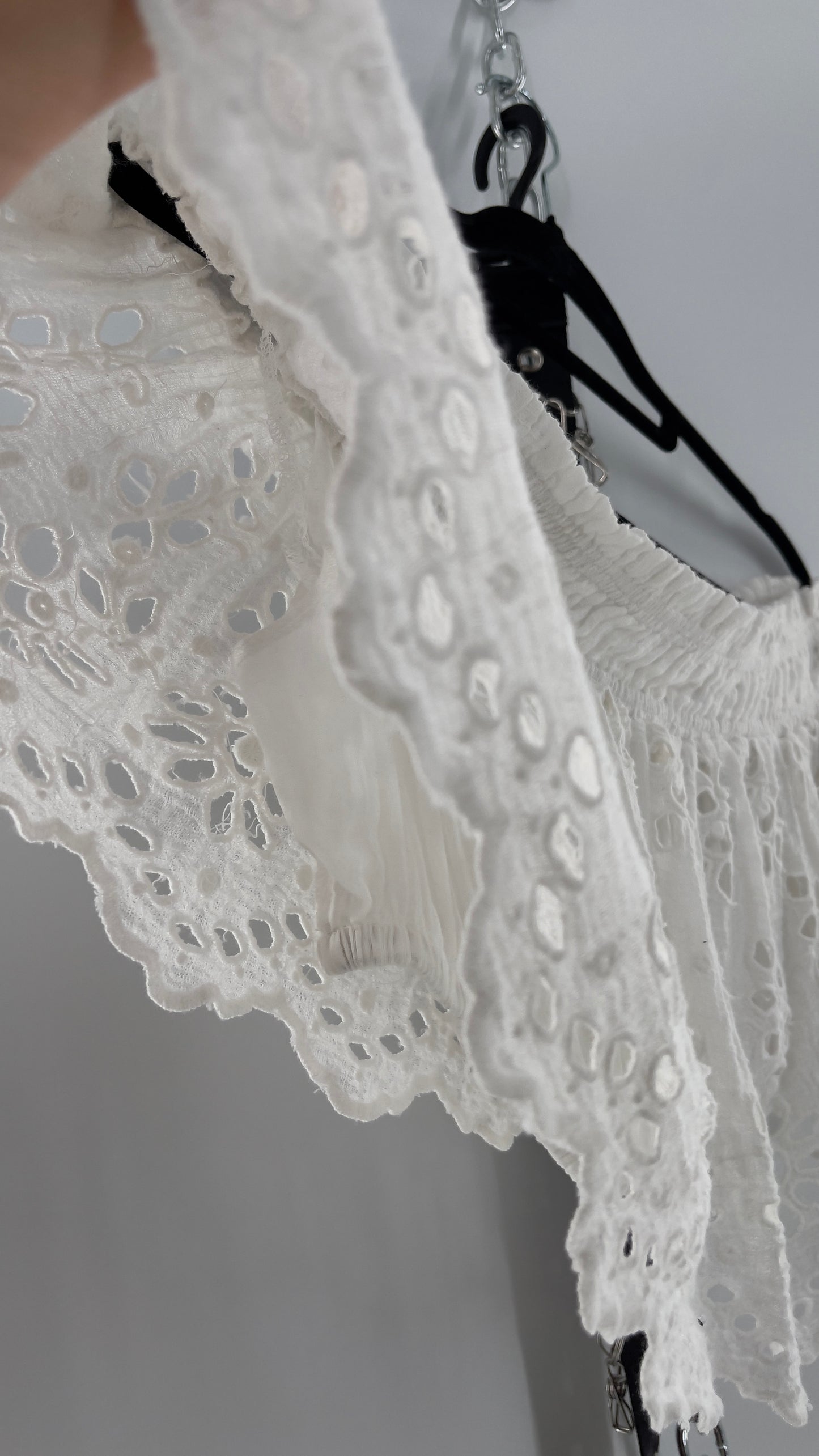 Free People Eyelet Cotton White Off the Shoulder Ruffle Bandeau (Medium)