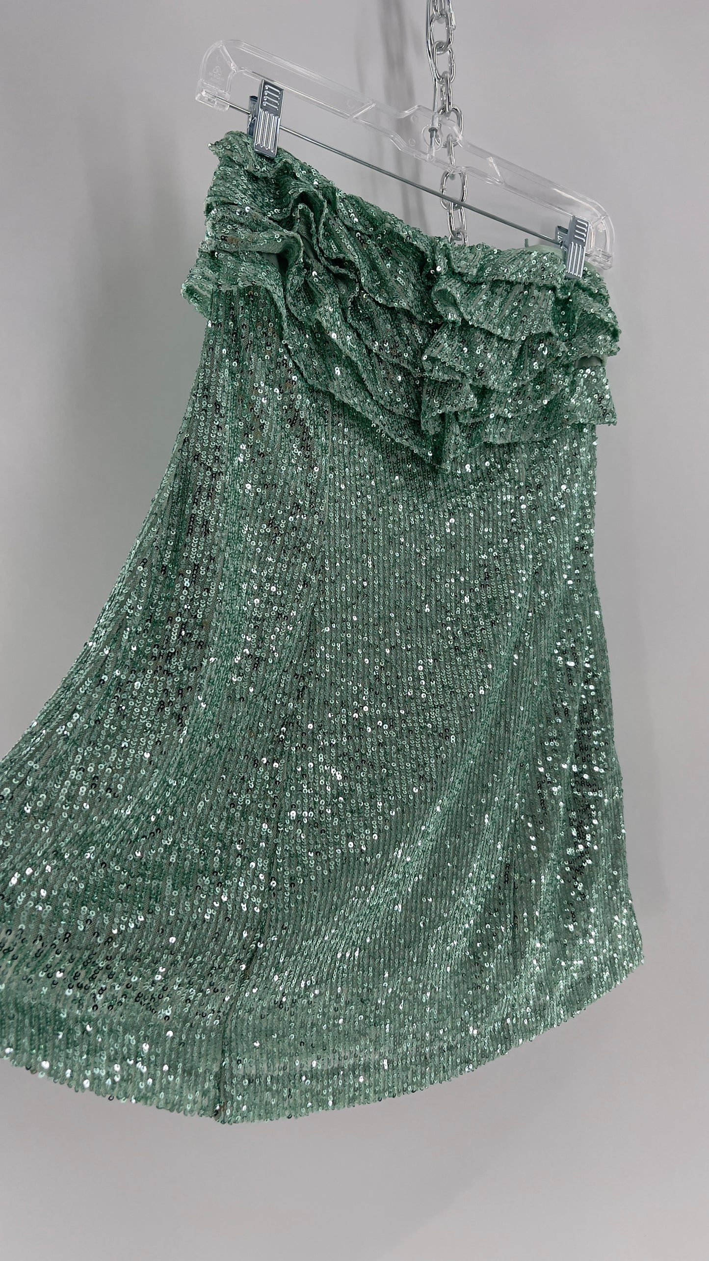 Free People Teal Sequin Ruffle Frida Tube Dress (2)