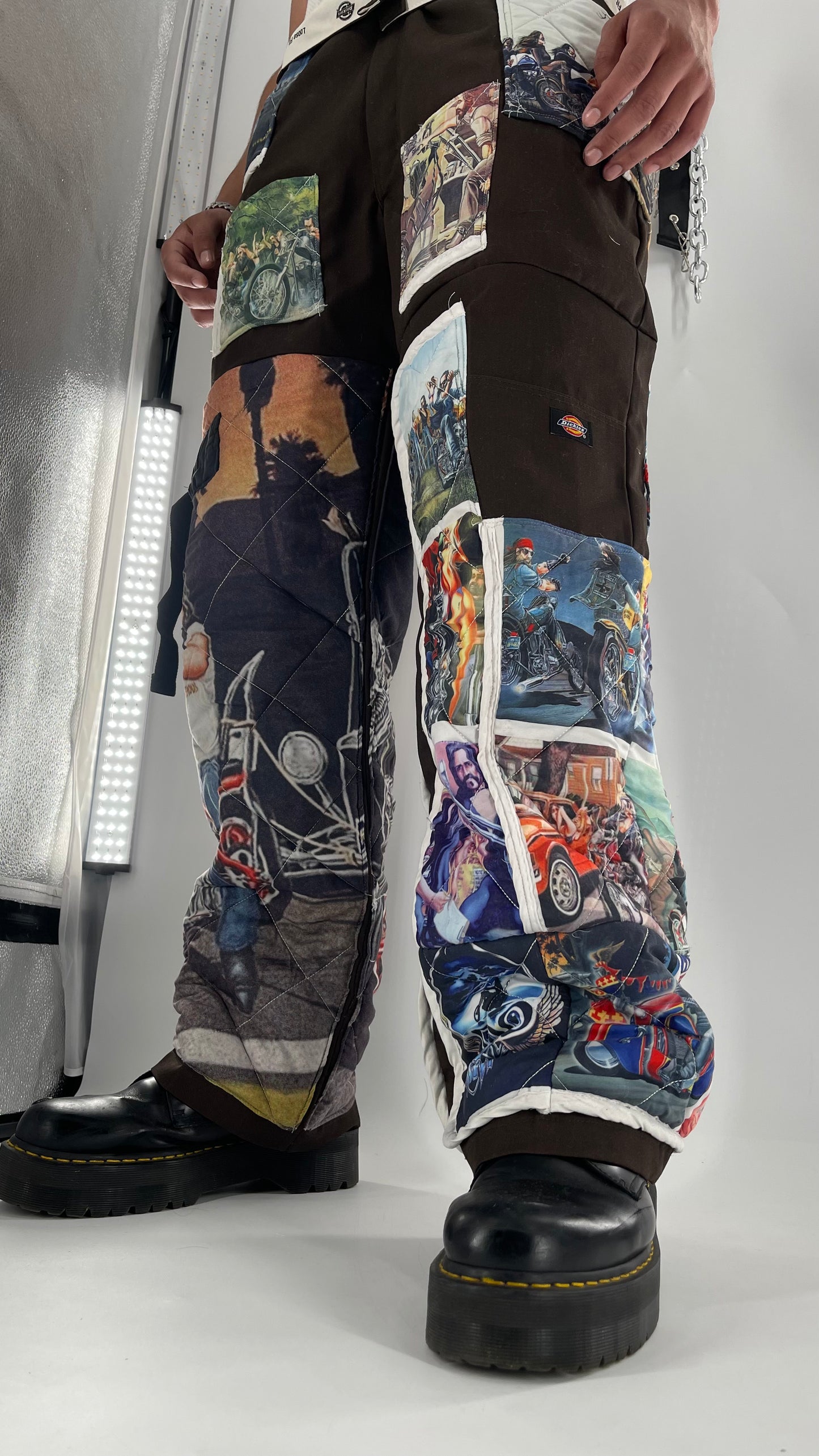 Custom - Handmade Reworked Dickies with Quilted Moto Pattern