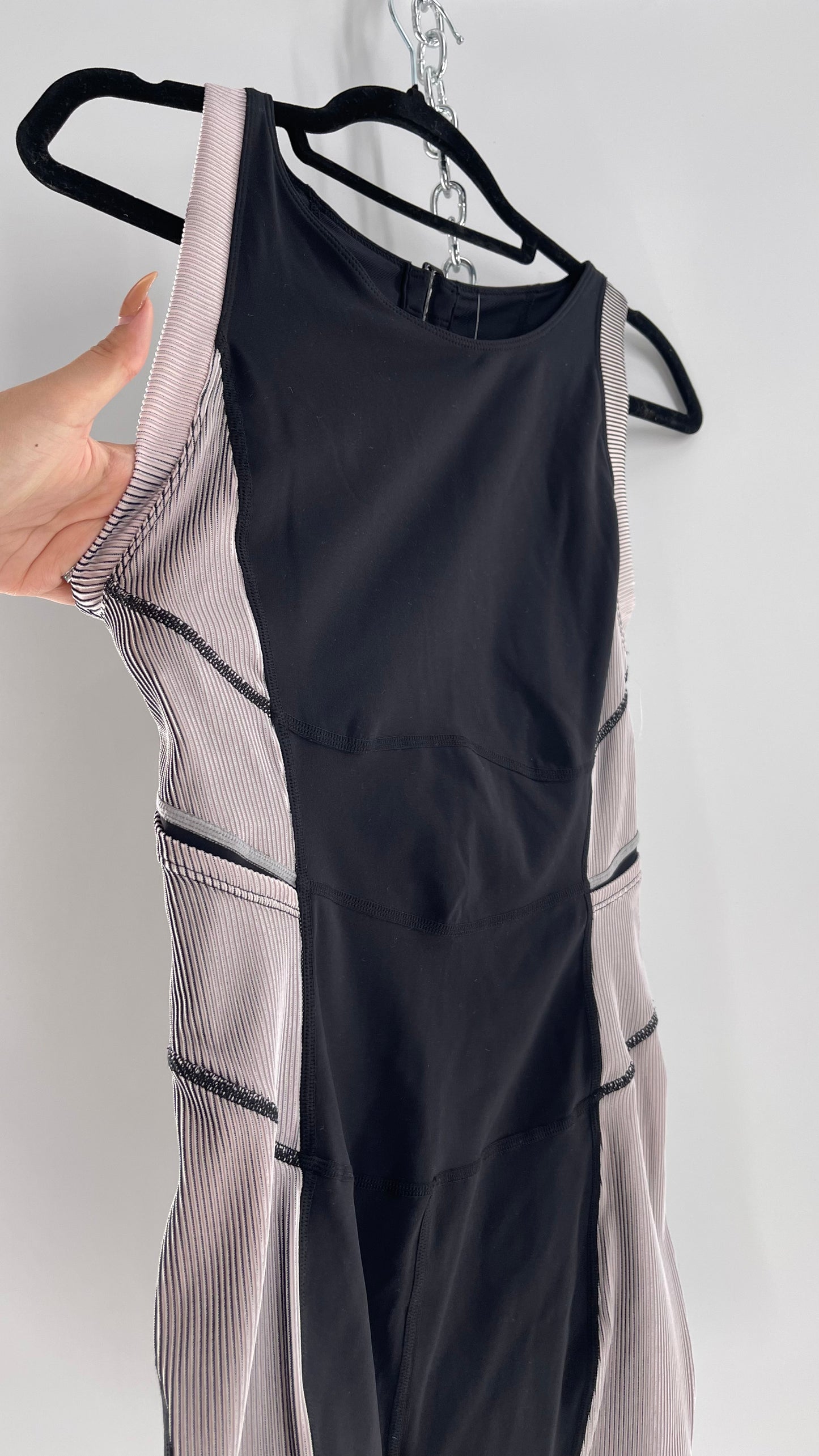 Free People Movement Black and White Open Back Romper (Medium)