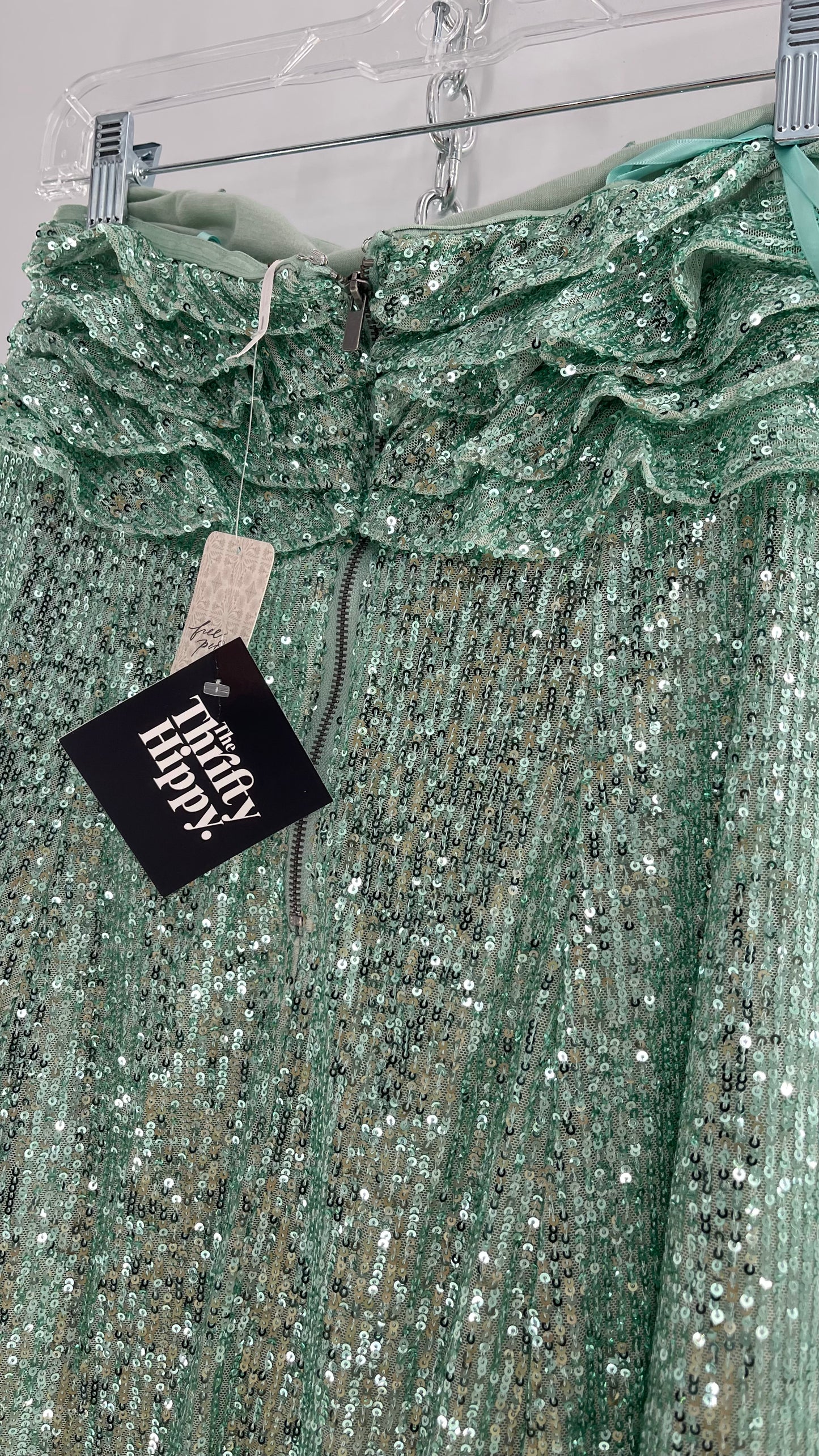 Free People Teal Sequin Ruffle Frida Tube Dress (2)