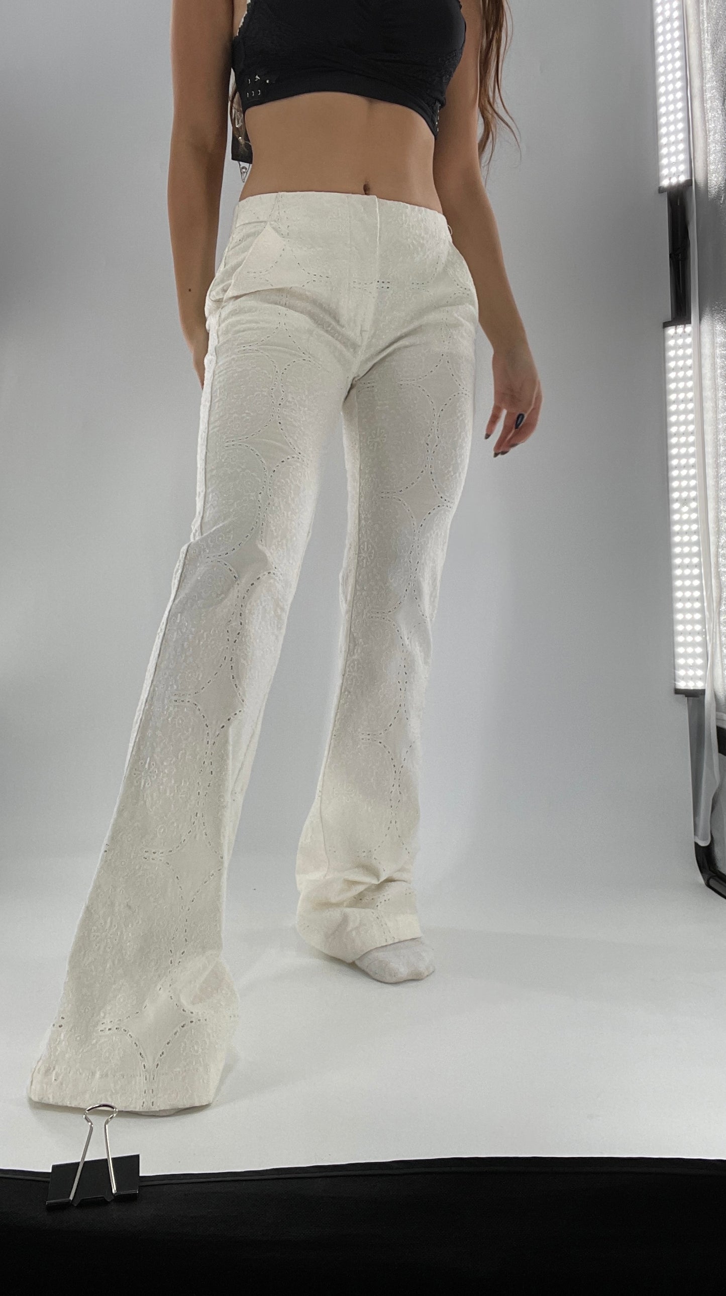Free People White Eyelet Lace Low Rise Kick Flares (26)