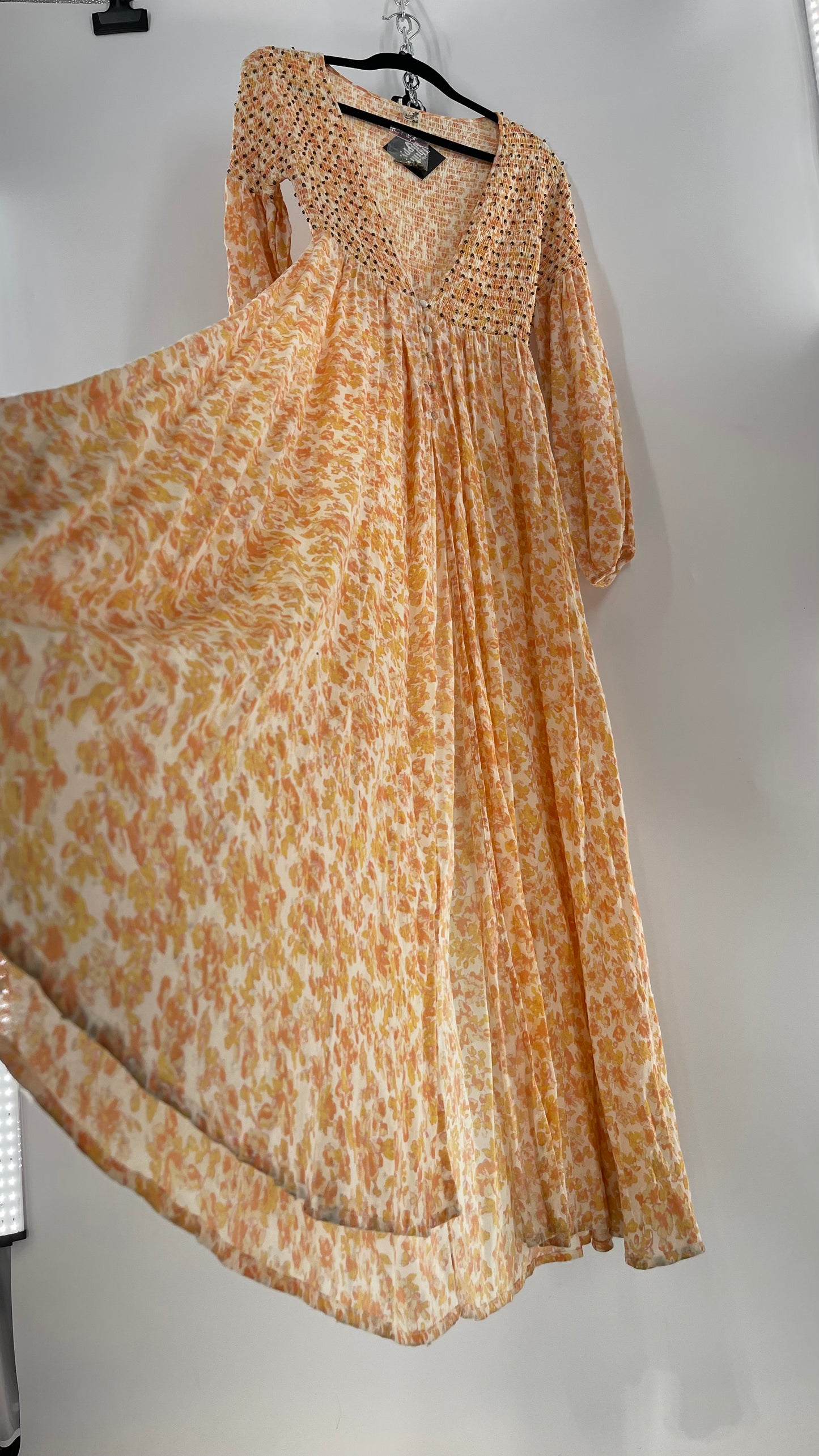 Intimately Free People Orange Floral Smocked Maxi Dress (XS)