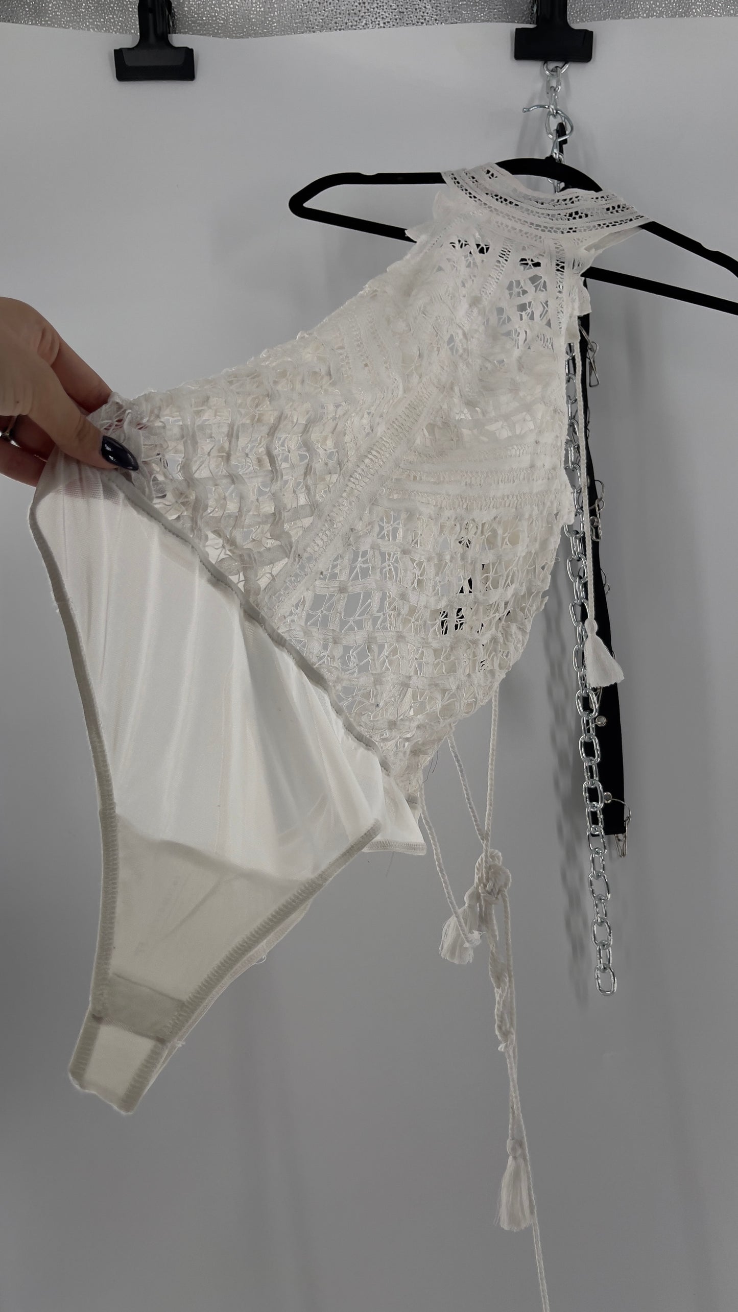 Intimately Free People Be My Battenburg White Lace Halter Bodysuit (XL)