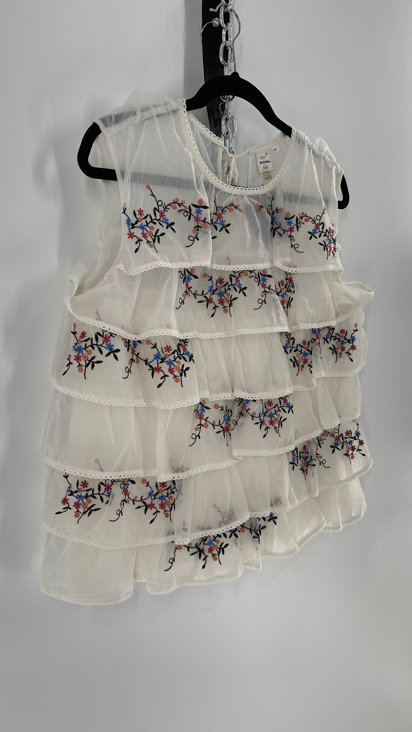 Anthropologie Seen. Worn. Kept Voile, Ruffled and Embroidered Sleeveless (Medium)