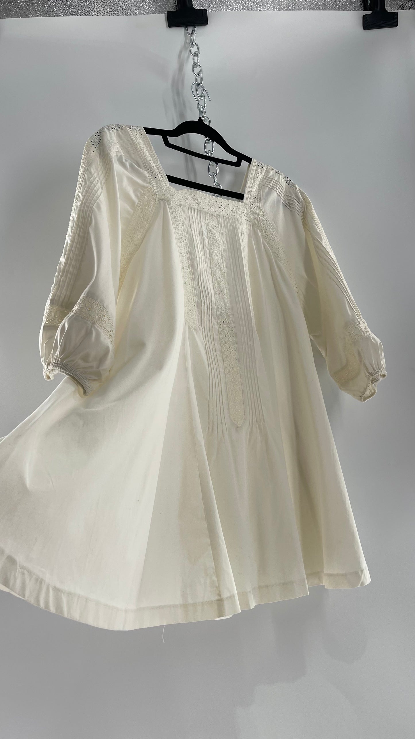 Free People White Long Sleeve Mini with Open Back and Lace Detailing (Small)
