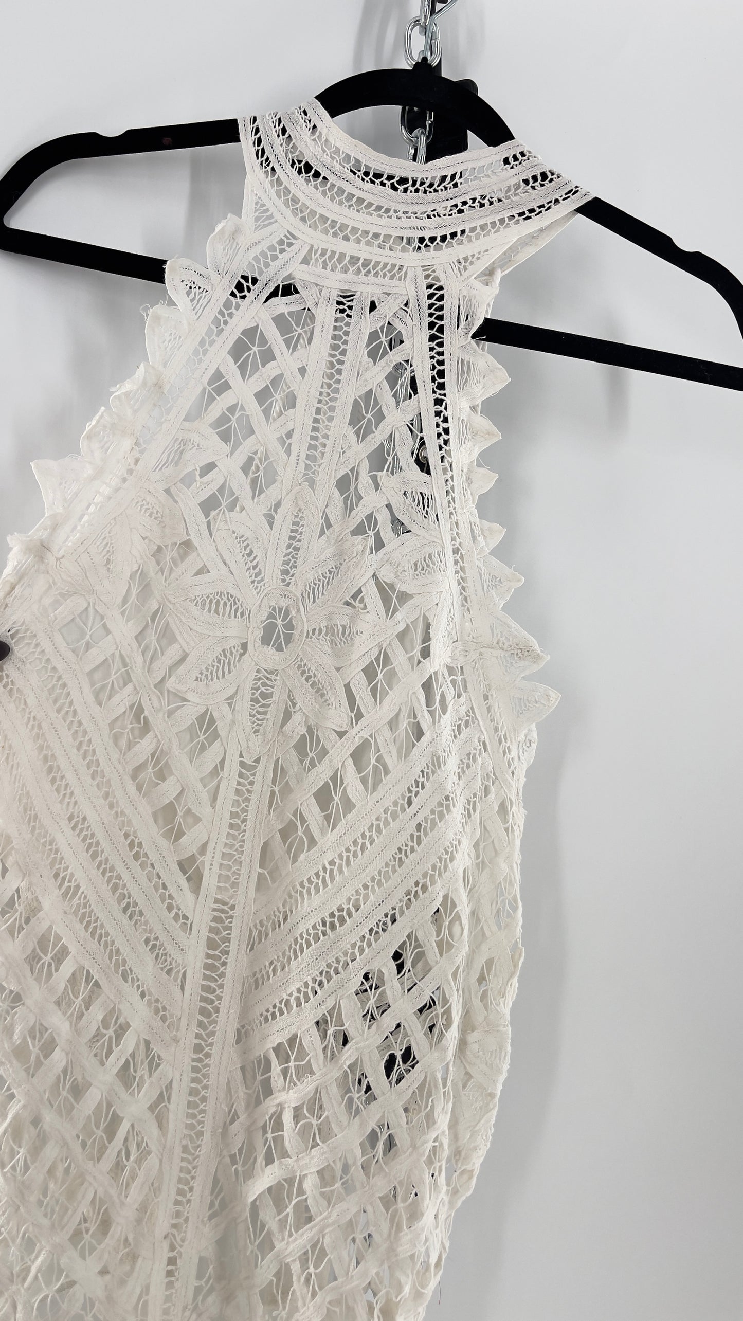 Intimately Free People Be My Battenburg White Lace Halter Bodysuit (XL)