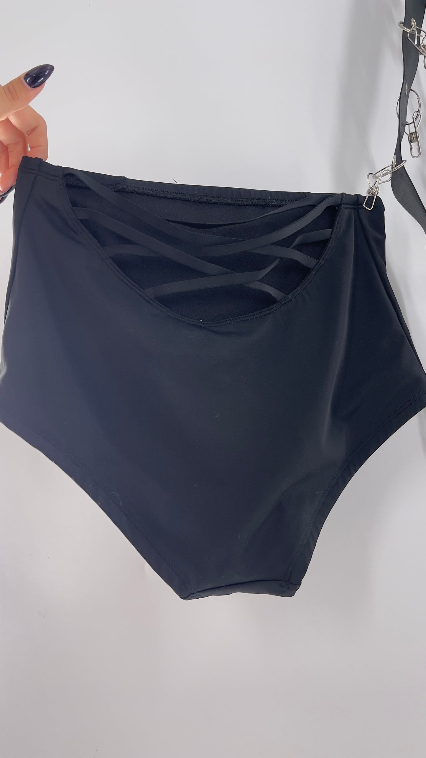 Urban Outfitters Black High Waisted Criss Cross Back Swim Bottoms (Medium)