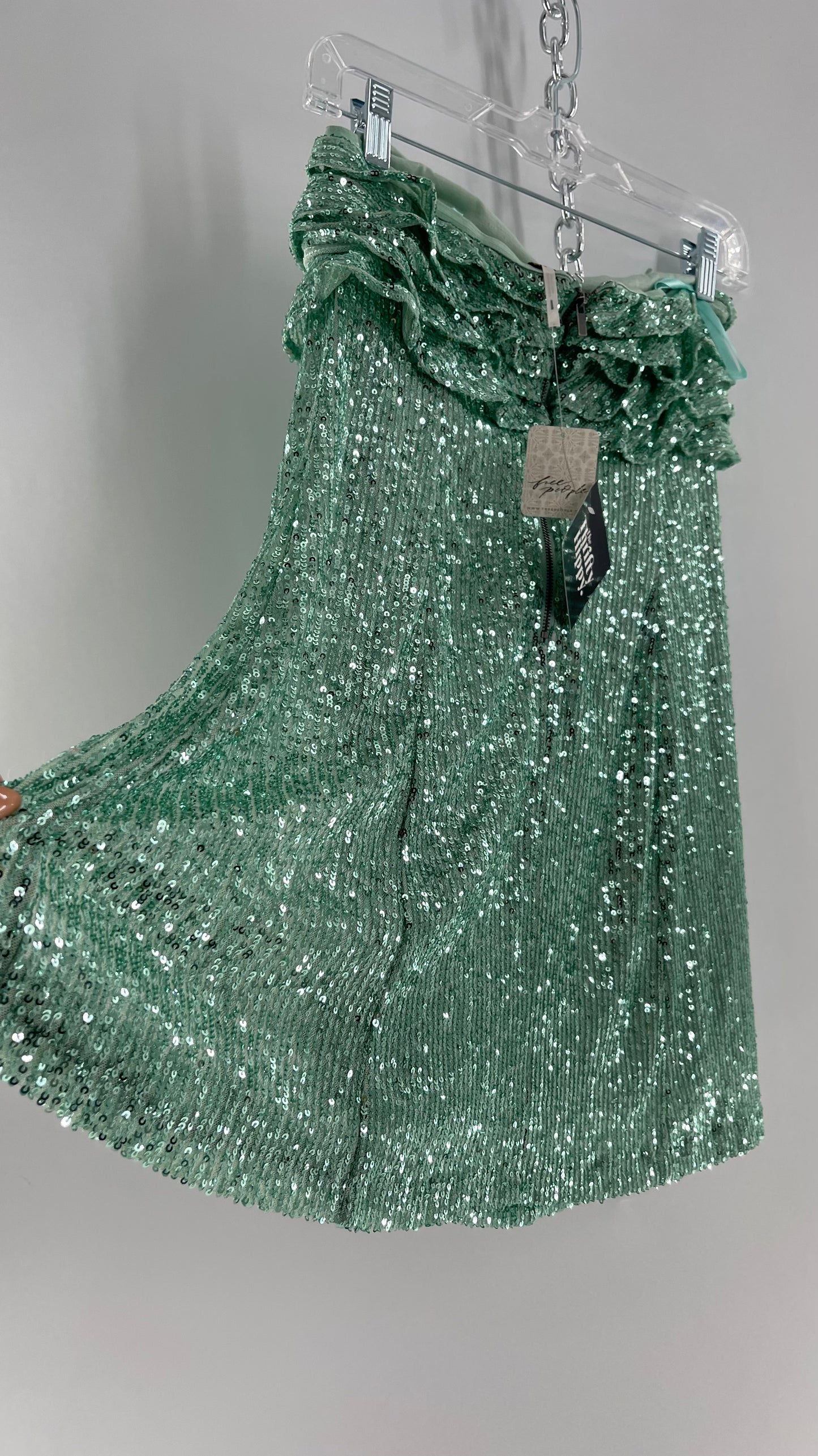 Free People Teal Sequin Ruffle Frida Tube Dress (2)