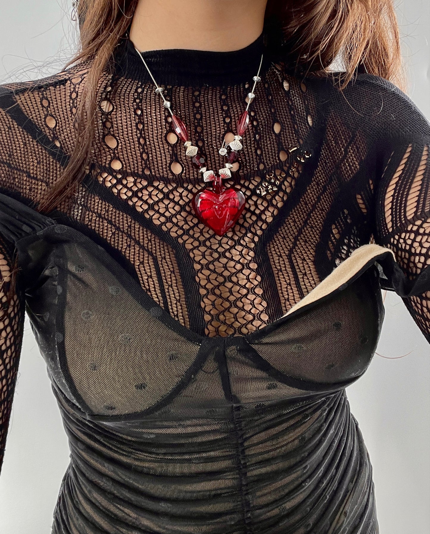 Vintage Glass Hearts Red Choker