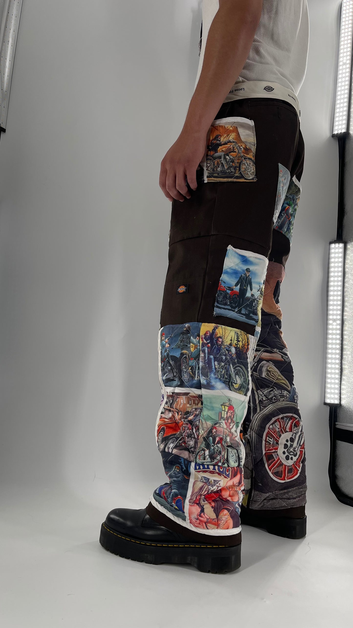Custom - Handmade Reworked Dickies with Quilted Moto Pattern