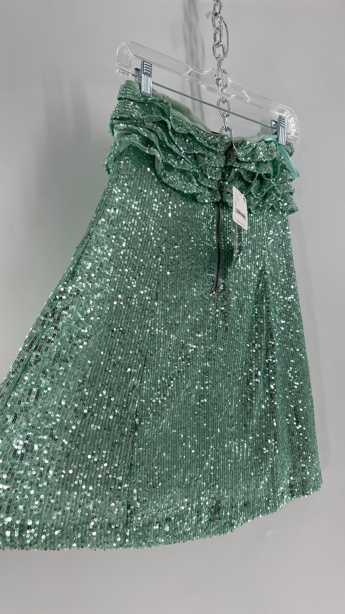 Free People Teal Sequin Ruffle Frida Tube Dress (2)