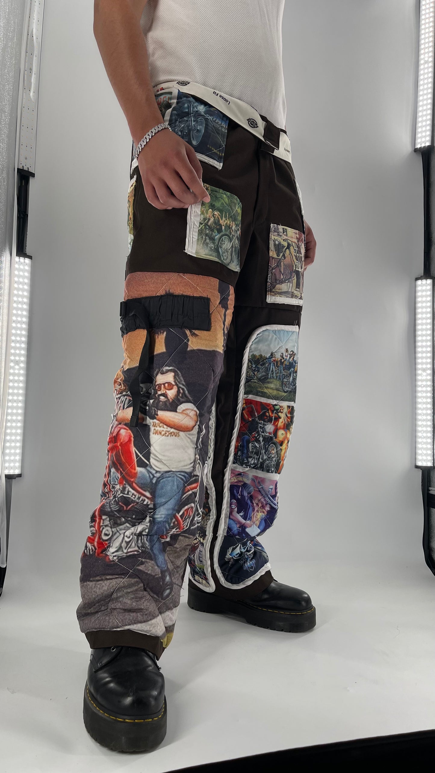 Custom - Handmade Reworked Dickies with Quilted Moto Pattern