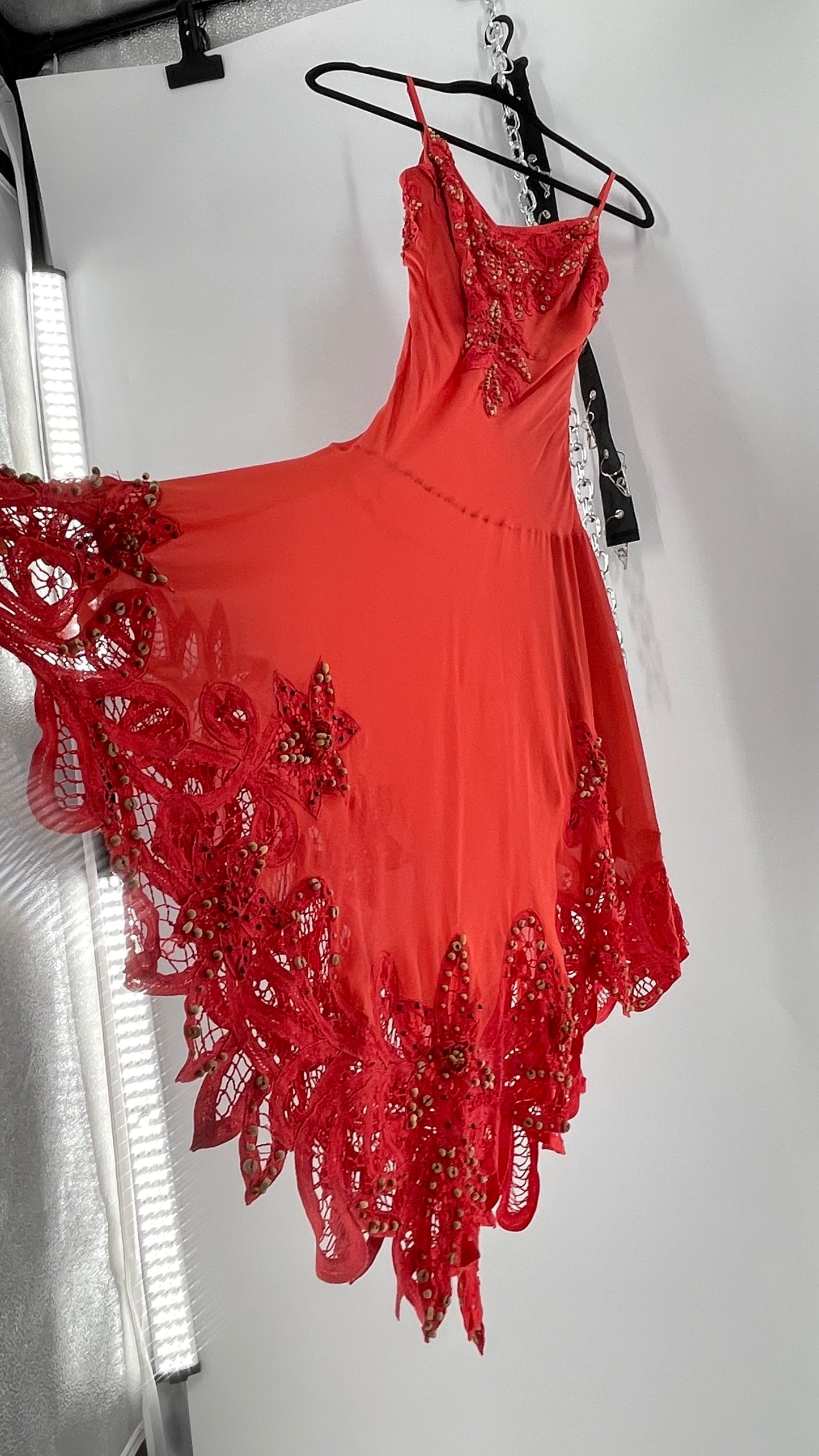 1990s Vintage Cache Coral Appliqué Tropical Beaded Slip (2)