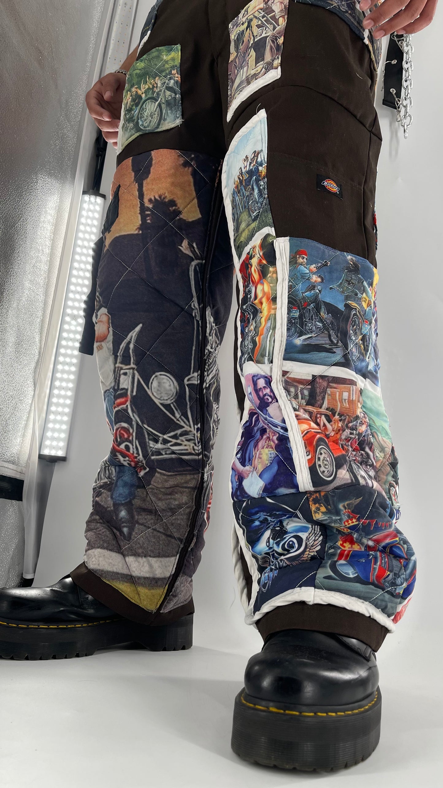 Custom - Handmade Reworked Dickies with Quilted Moto Pattern