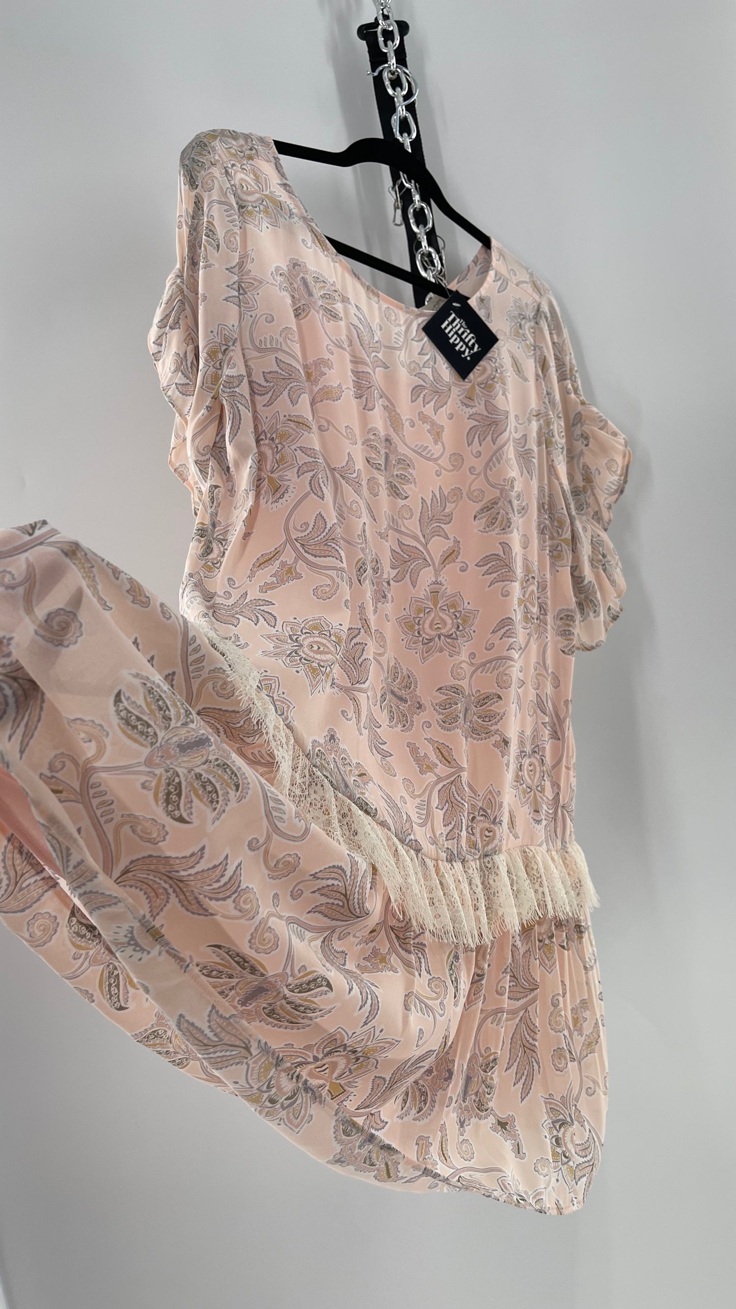 Pastel Pink Paisley T Shirt Dress (Medium)