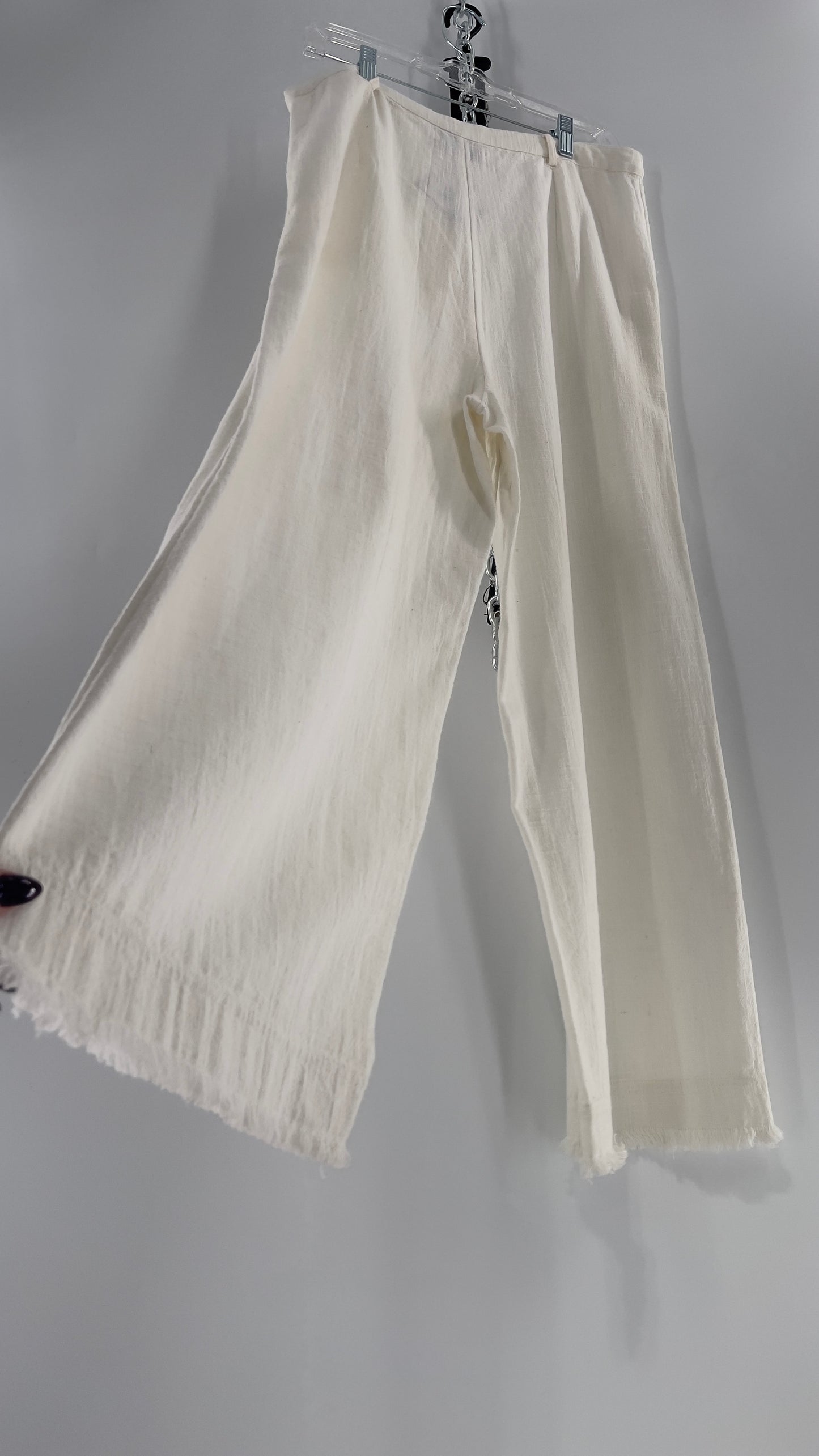 Urban Outfitters White High Waisted Frayed Hem Wide Leg Trouser (10)