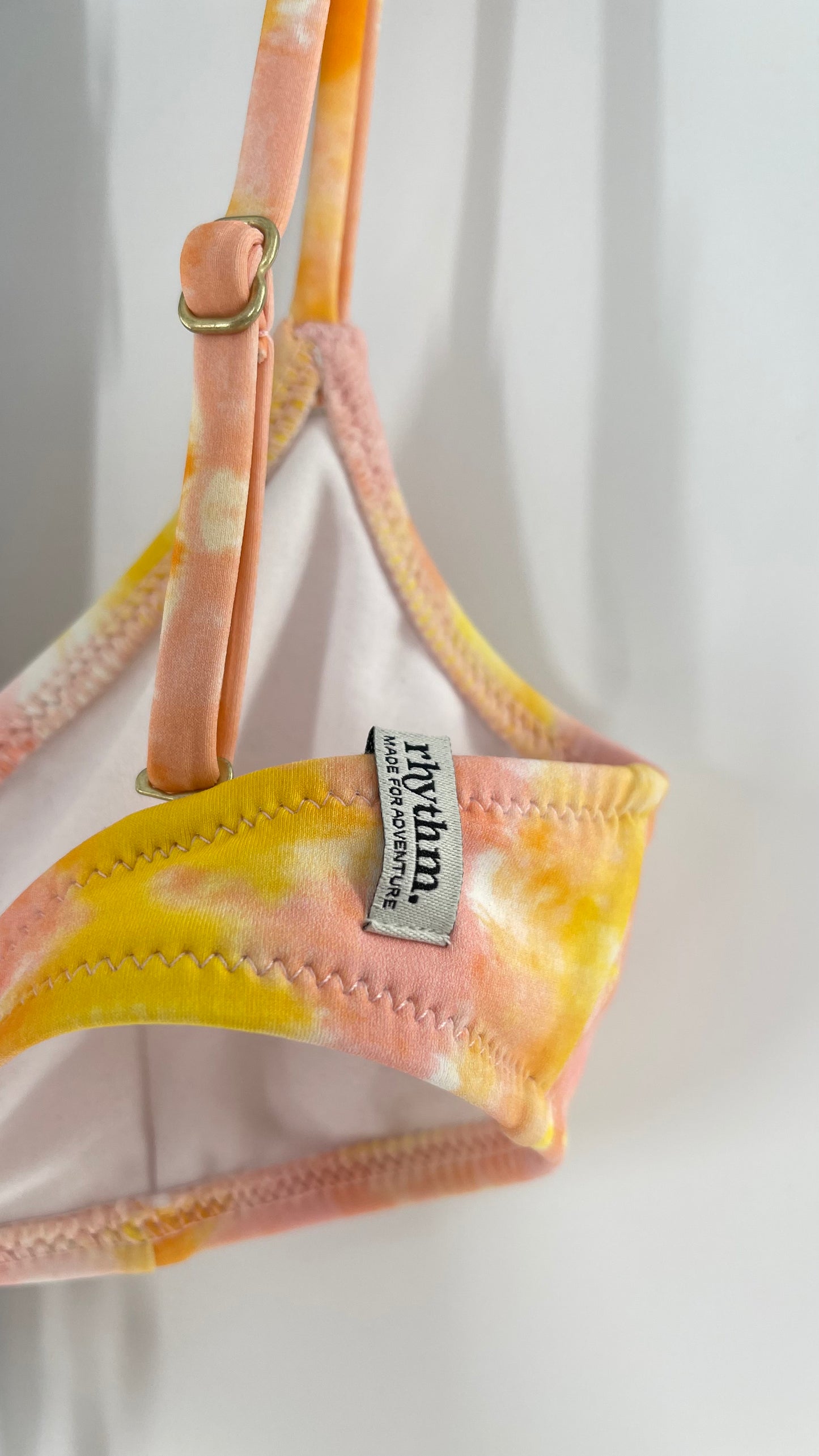 RHYTHM Pink/Yellow Tie Dye Bikini/Swim Top (XS)
