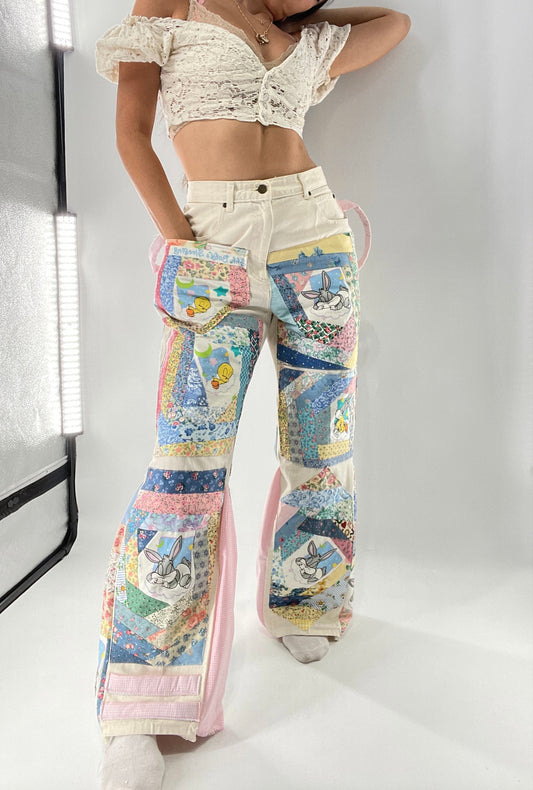 Custom - Handmade Reworked Looney Toons Cutie Pie Patchwork Flares