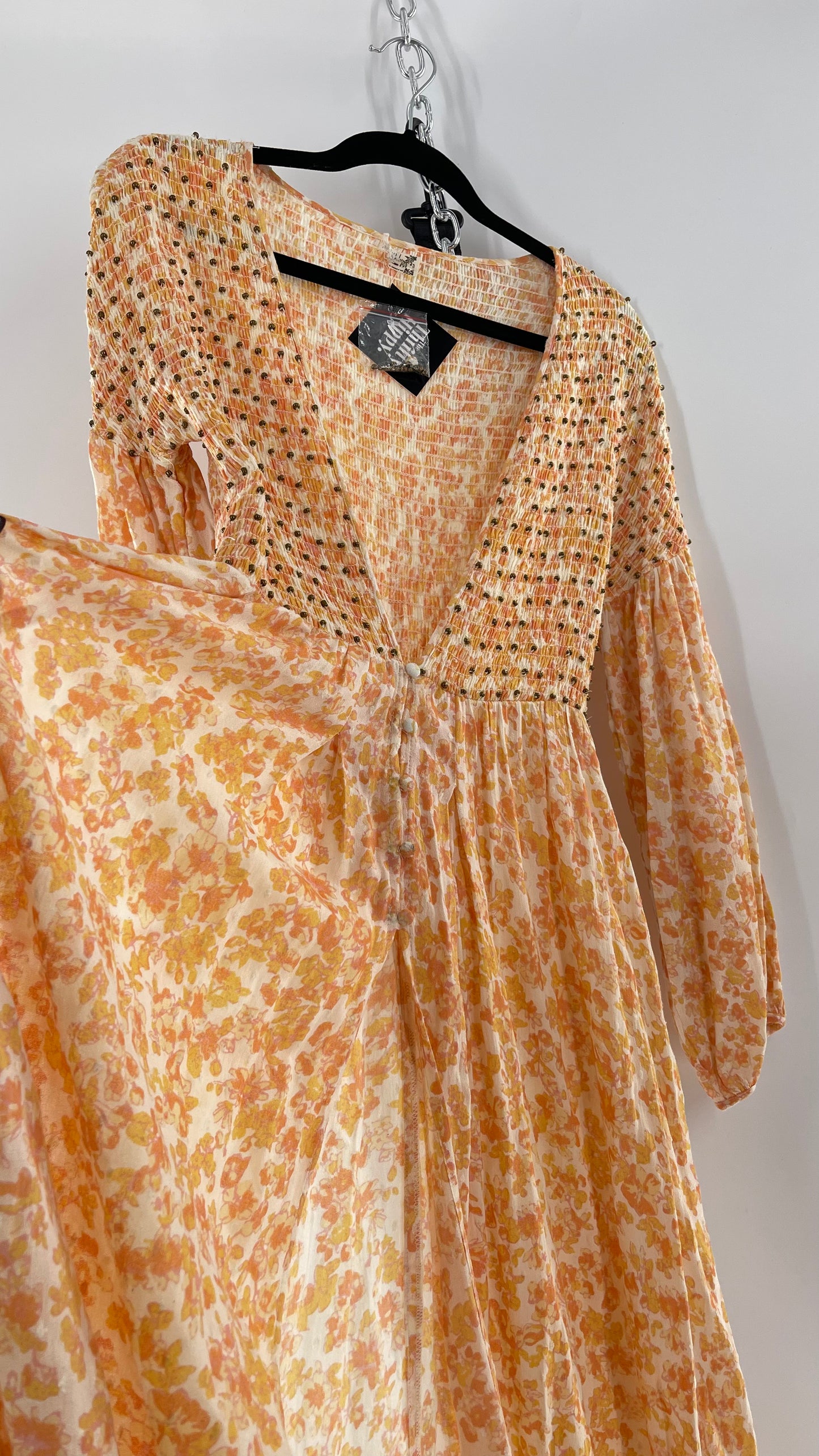 Intimately Free People Orange Floral Smocked Maxi Dress (XS)