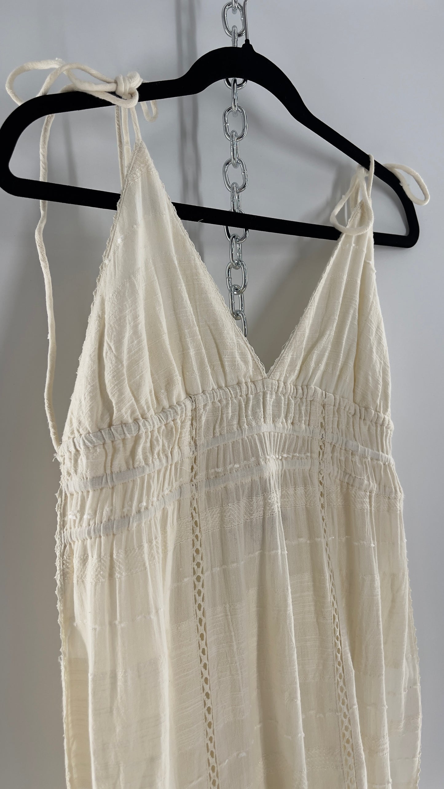 Free People White Cotton Lace Slit Side Midi (Medium)