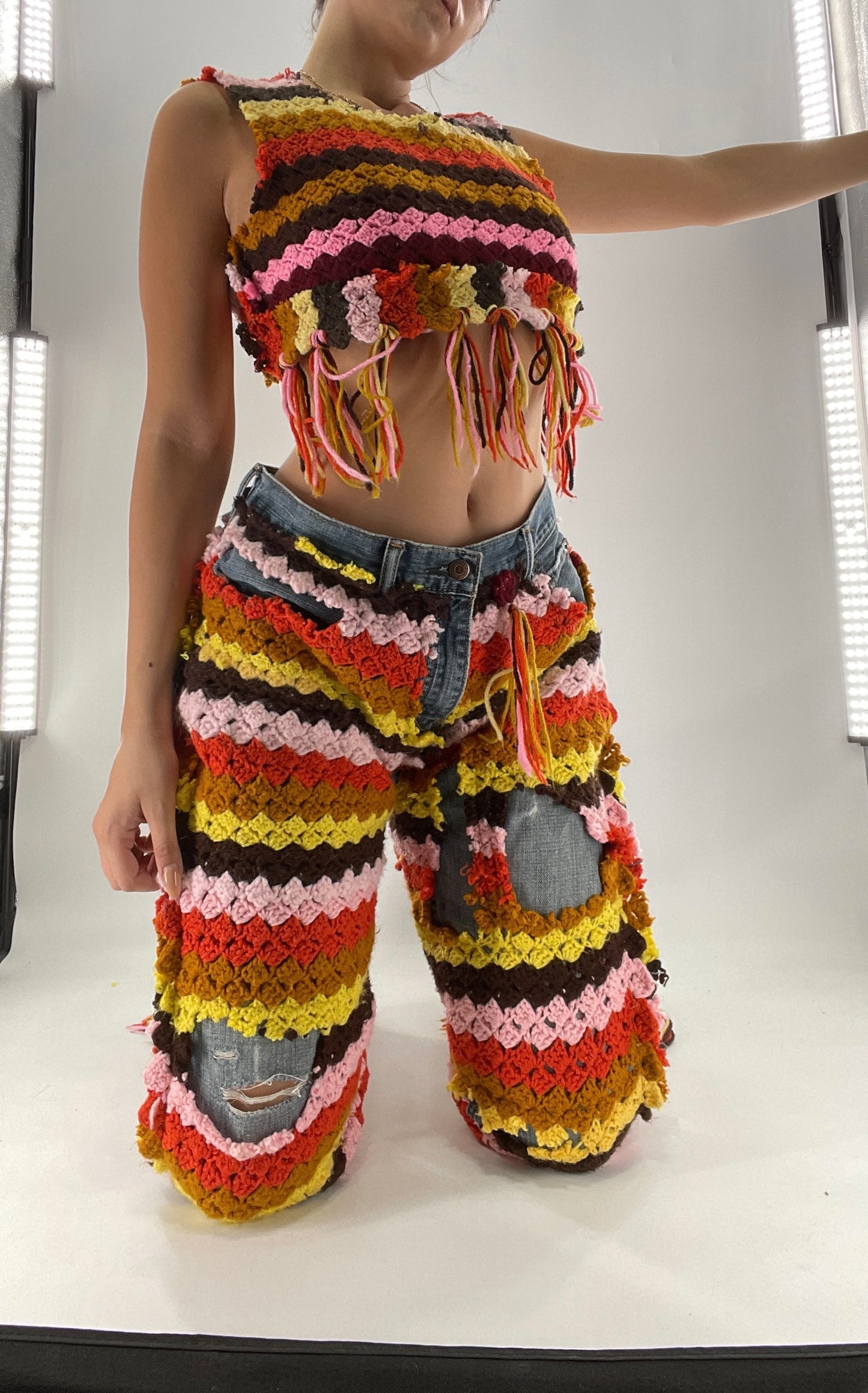 Custom Handmade RAGGEDY ANN Crochet Fringe Lined Crop (S/M)