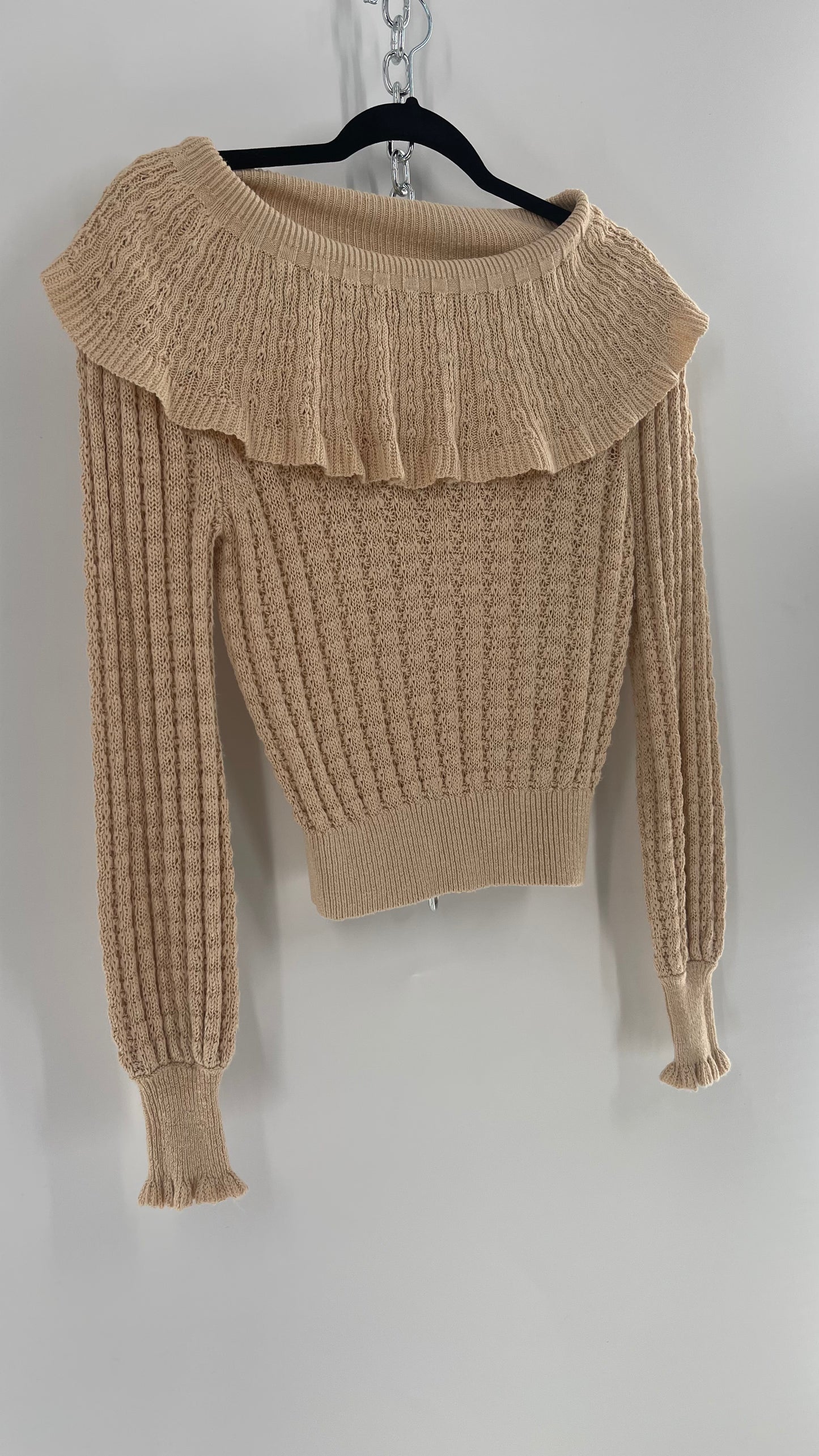 Free People Baby Yellow Knit Ruffled Off the Shoulder Sweater (Small)