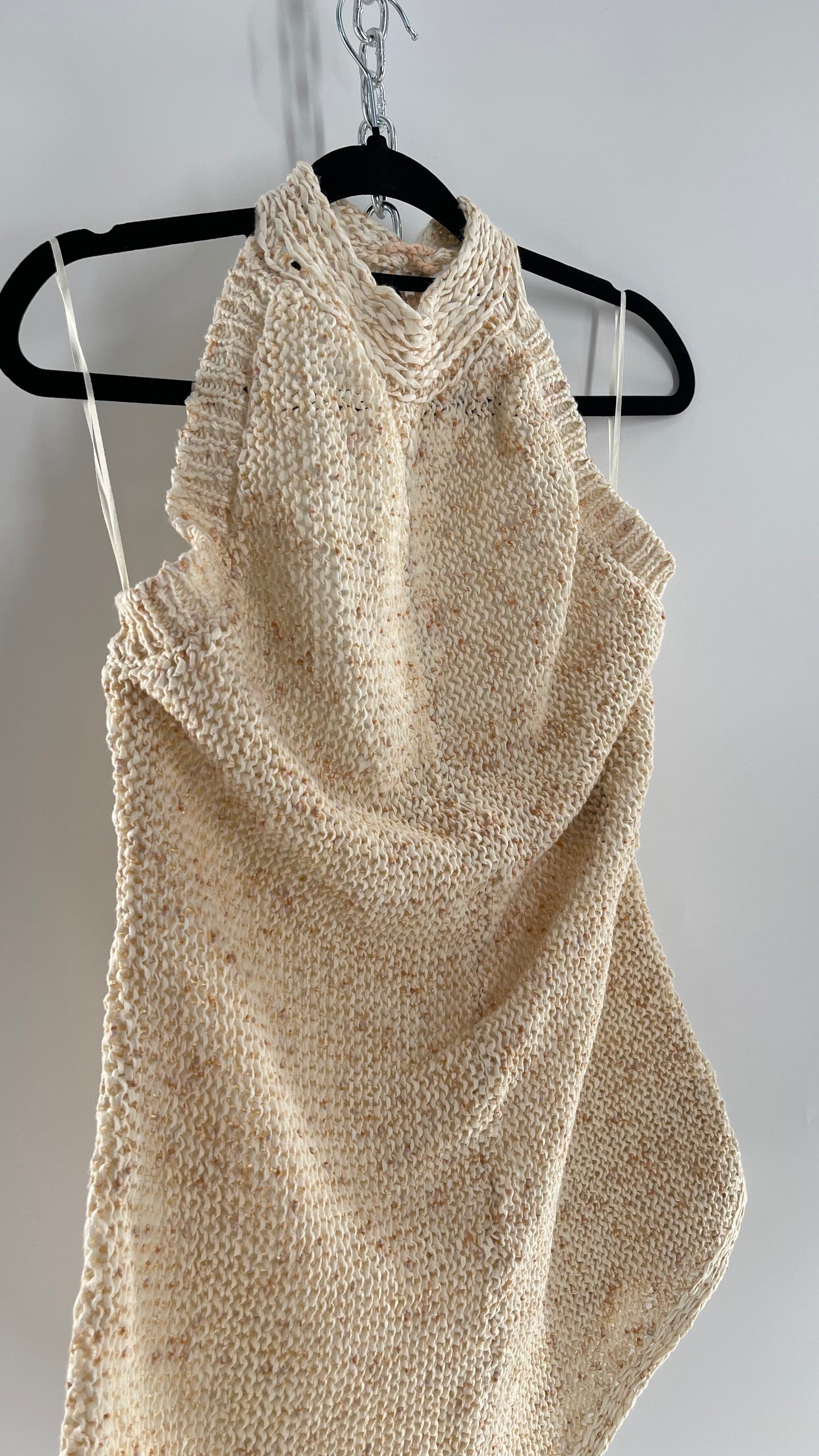 Free People Beige Peaches and Cream Crochet Knit Romper (XL)