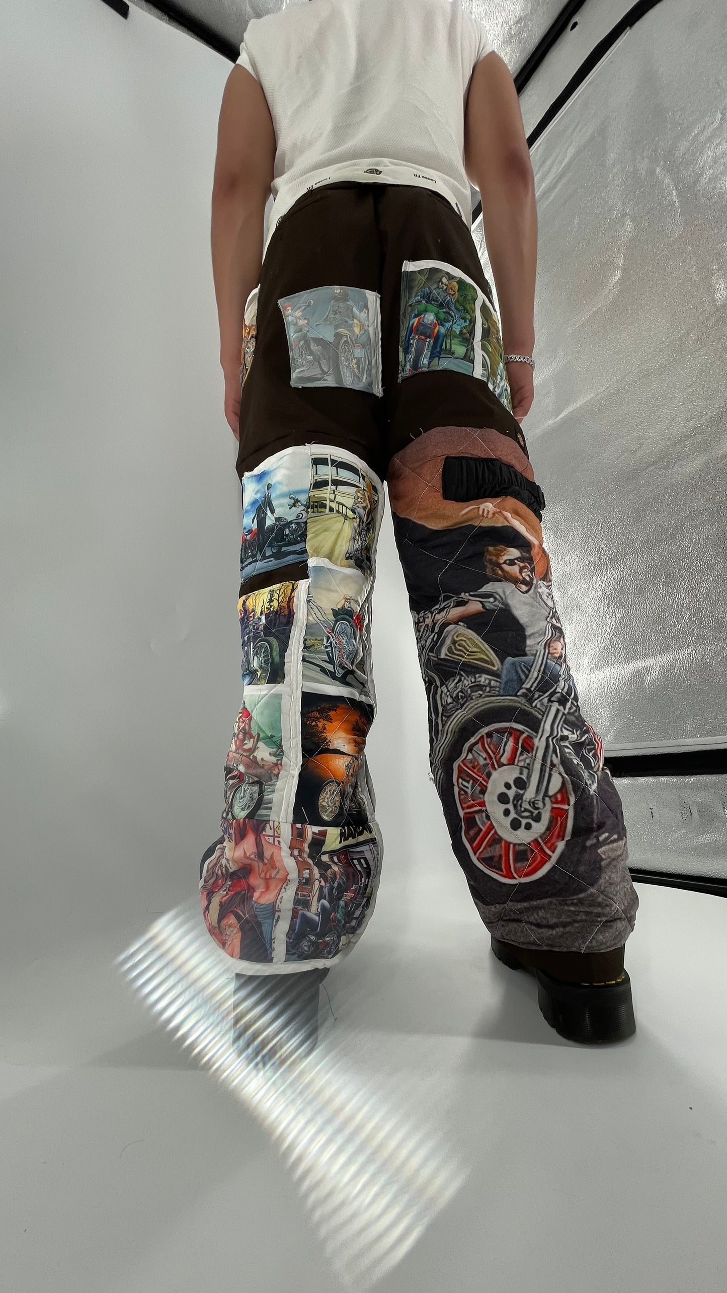 Custom - Handmade Reworked Dickies with Quilted Moto Pattern