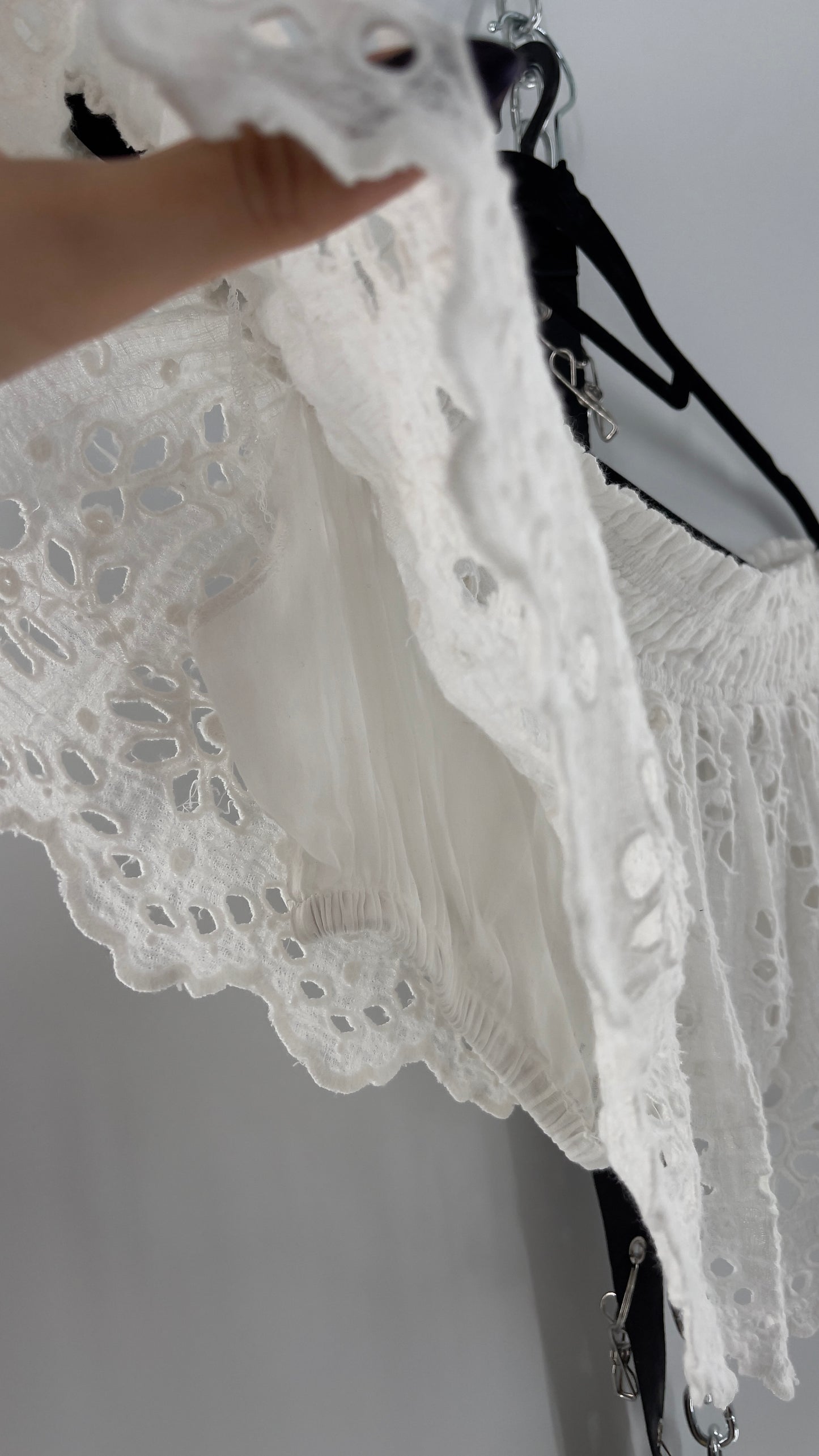 Free People Eyelet Cotton White Off the Shoulder Ruffle Bandeau (Medium)