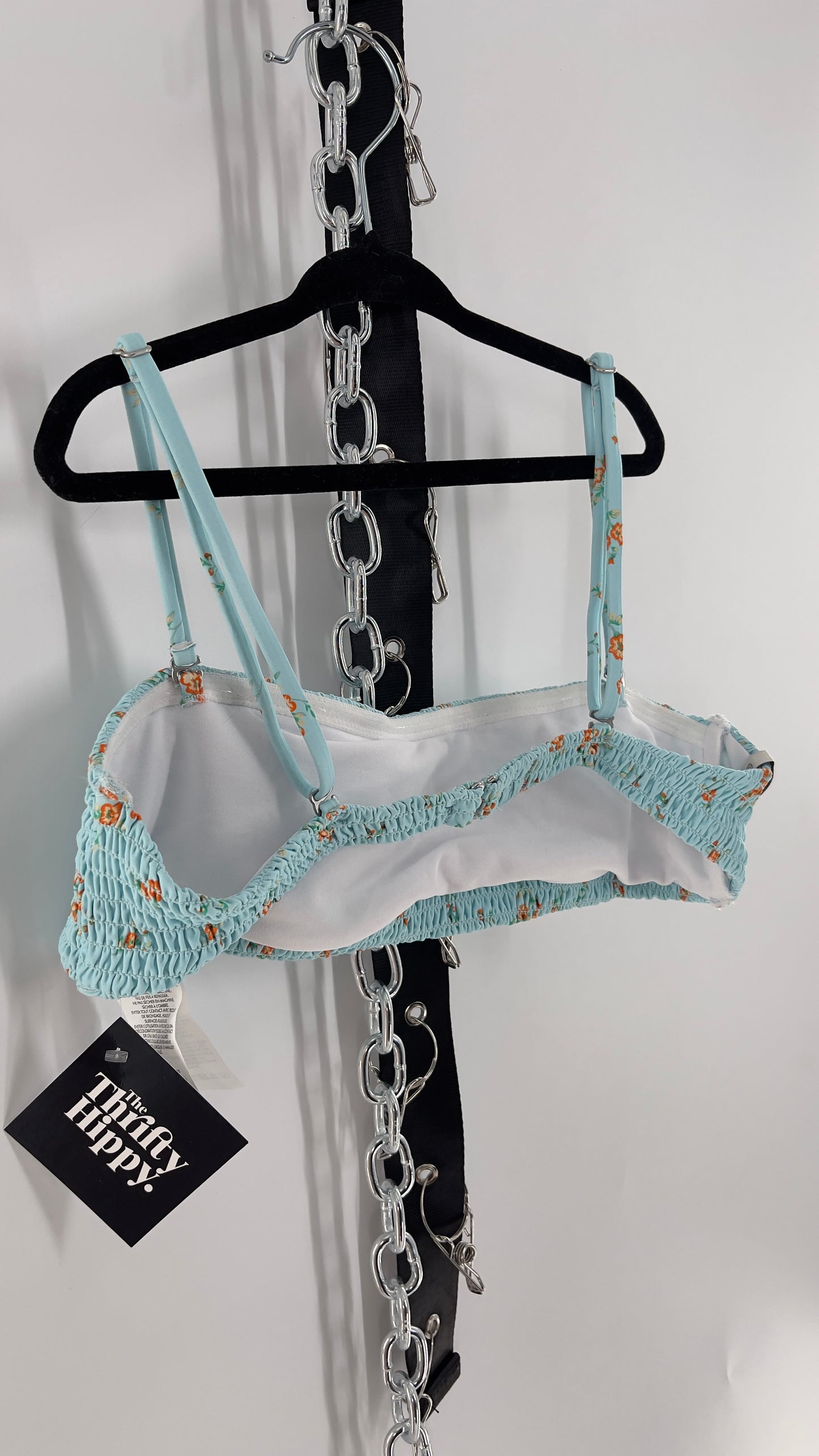 RHYTHM. Baby Blue Smocked Swim/Bikini Top (Medium)