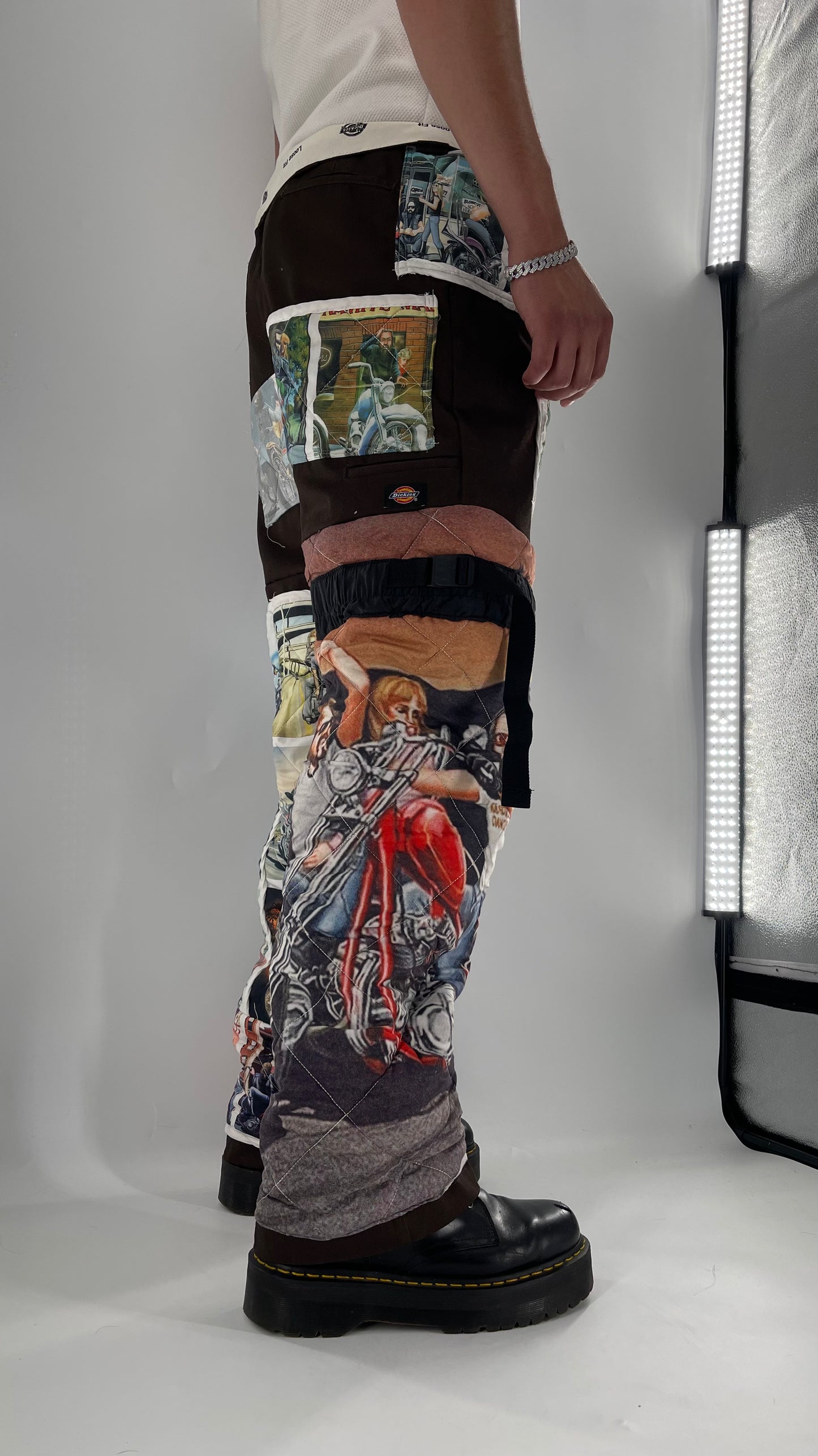 Custom - Handmade Reworked Dickies with Quilted Moto Pattern