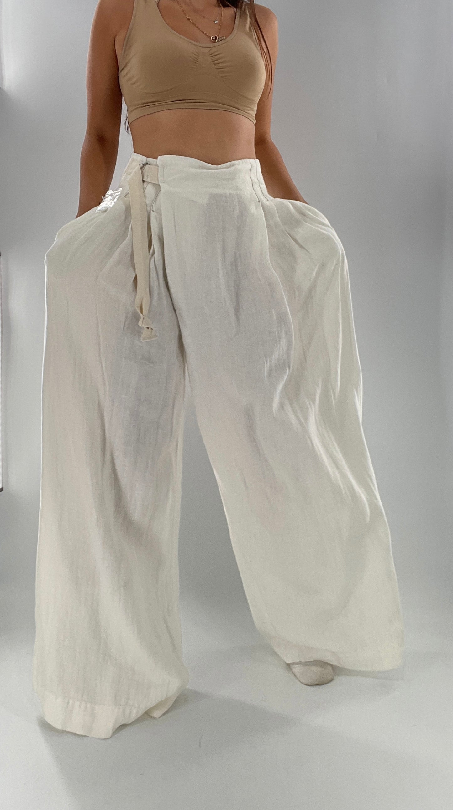 Free People Off White Pleated Trouser Wide Leg (2)
