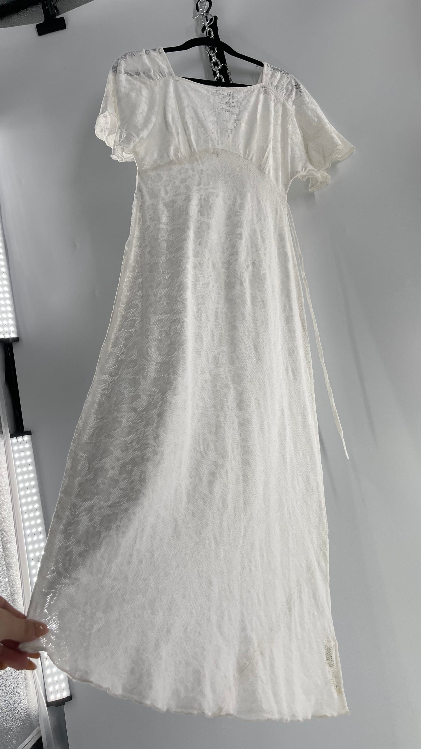 Free People White Lace Gauze Dress (XS)