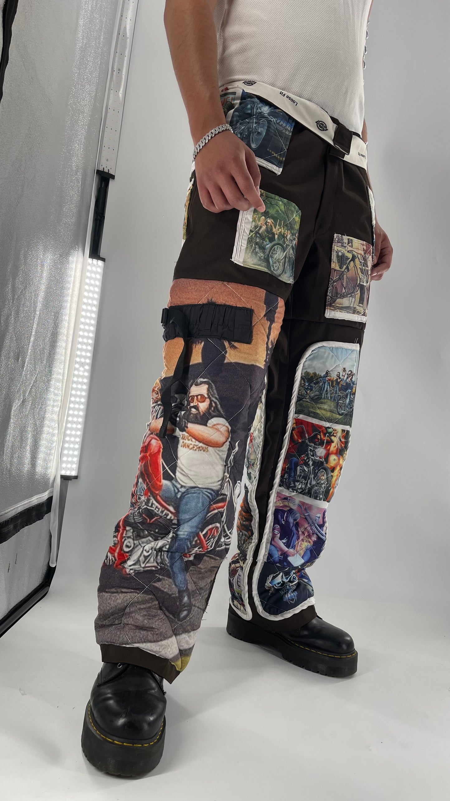 Custom - Handmade Reworked Dickies with Quilted Moto Pattern
