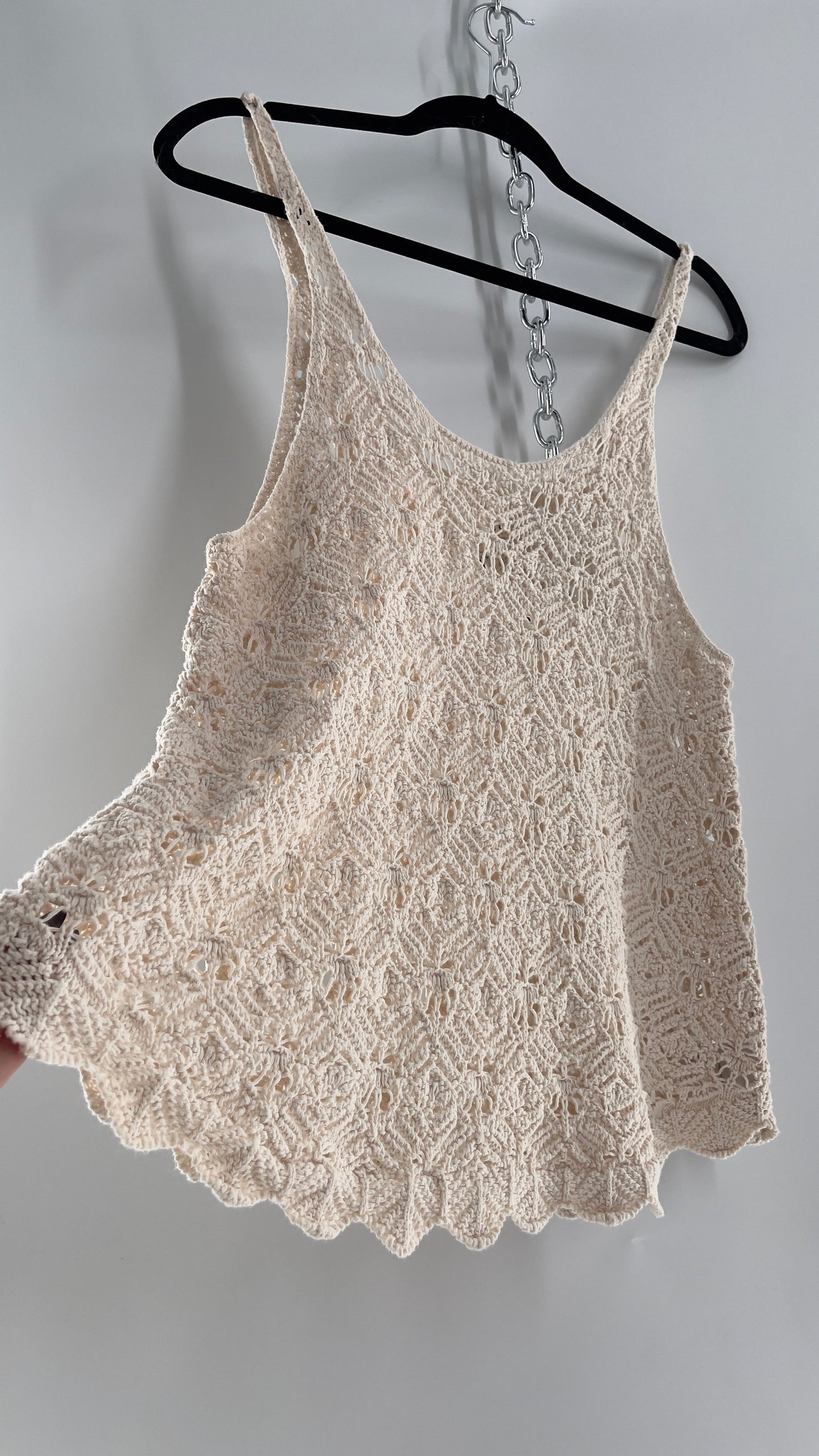Beige Hippy Crochet Tank (Medium)