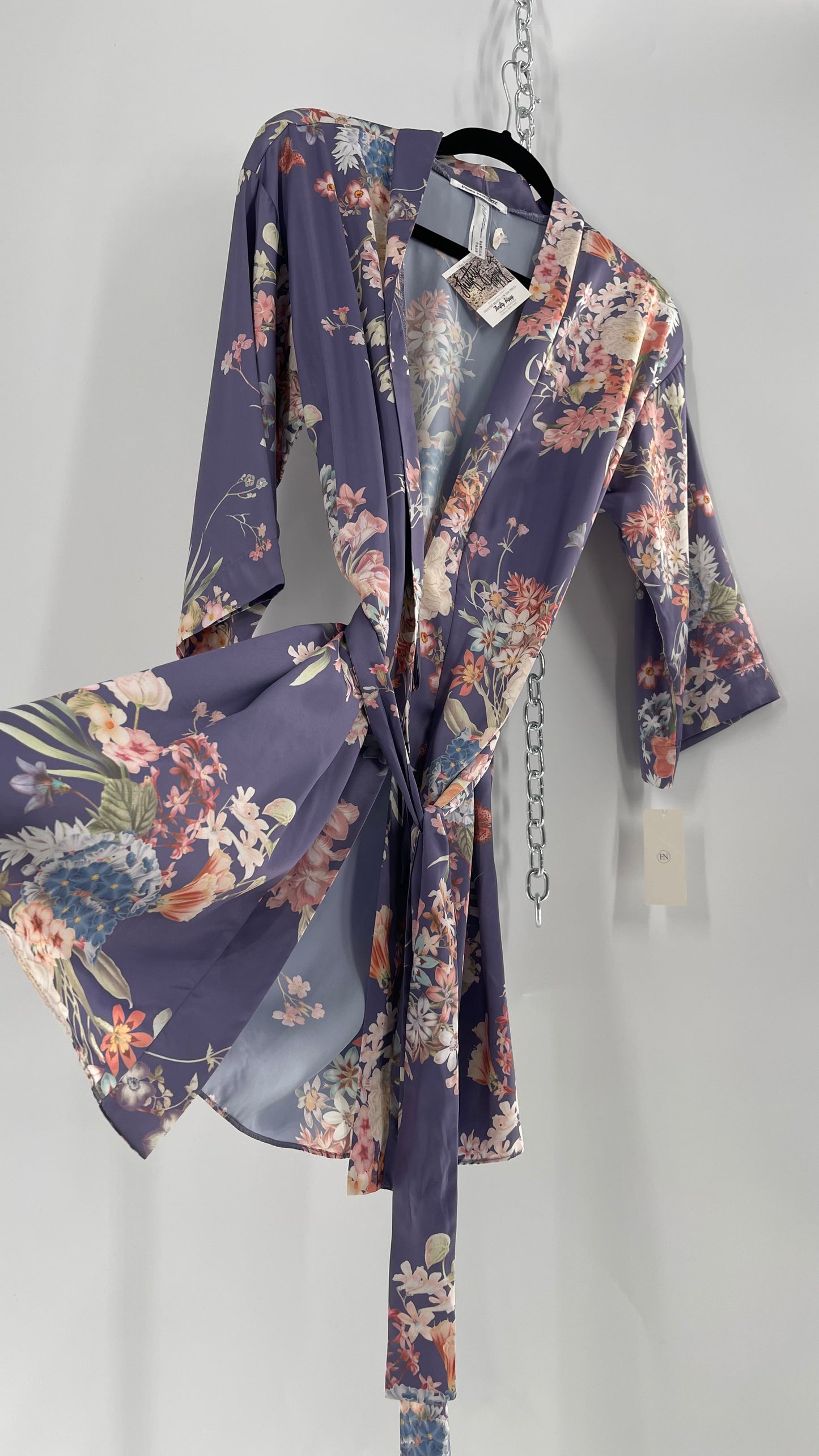 Anthropologie Flora Nikrooz Purple Floral Satin Robe (XS/S)