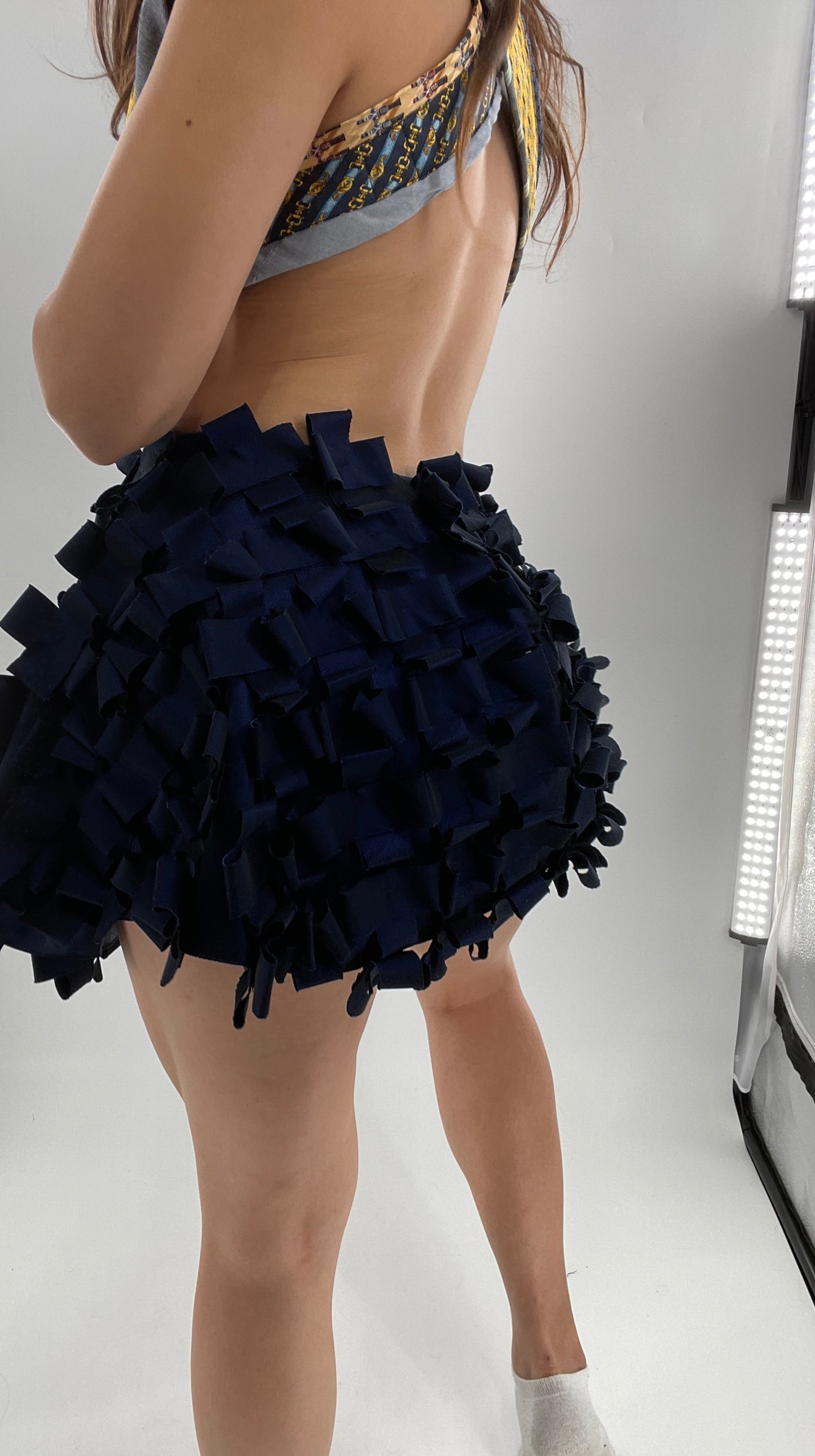 Samuel Dong Navy Blue Metallic Textured Micro Mini (2)