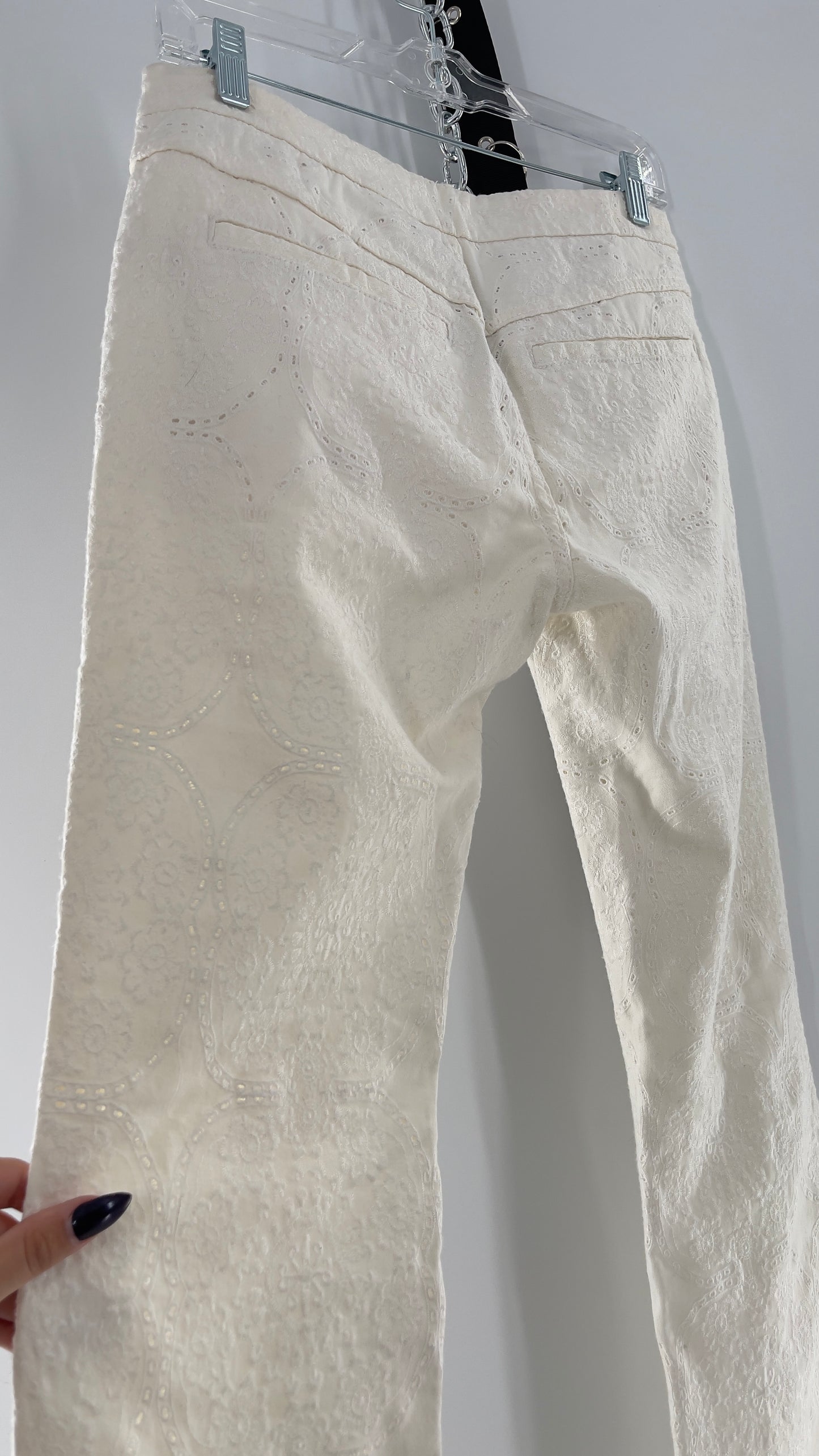 Free People White Eyelet Lace Low Rise Kick Flares (26)