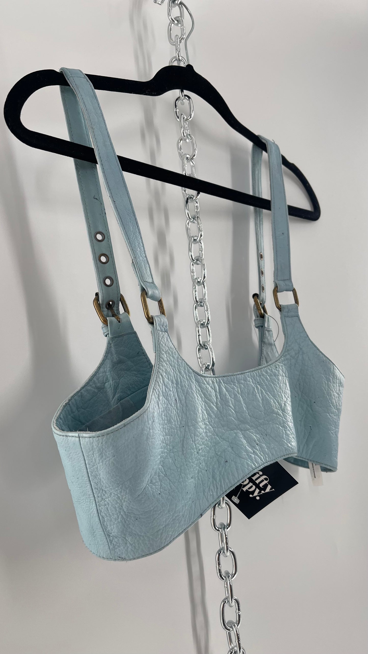 Free People Baby Blue Buckled Corset Belt (Large)