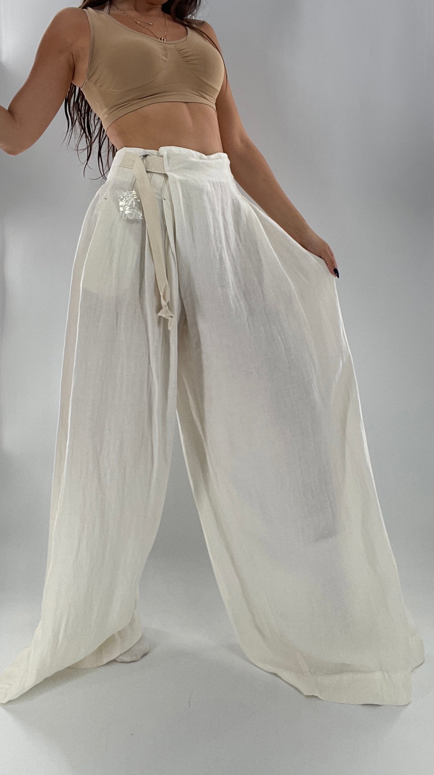 Free People Off White Pleated Trouser Wide Leg (2)
