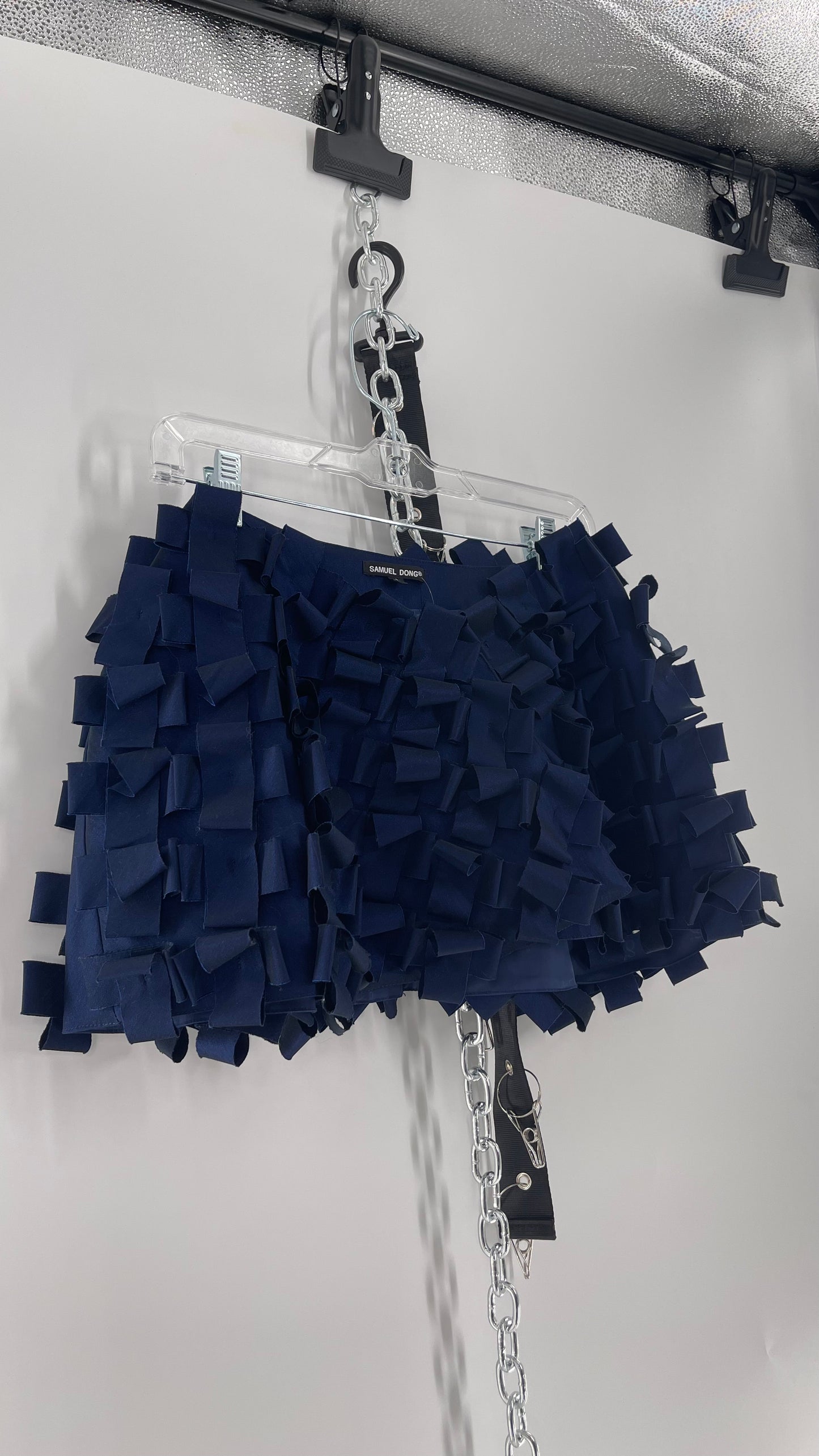 Samuel Dong Navy Blue Metallic Textured Micro Mini (2)
