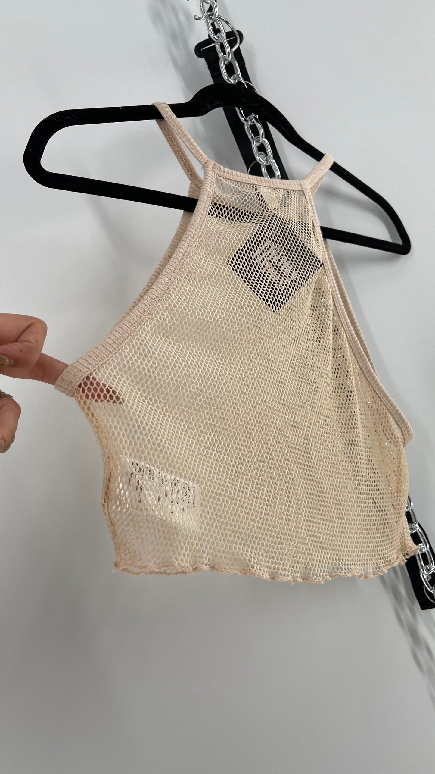 Urban Outfitters Beige Cropped Mesh Tank (Medium)