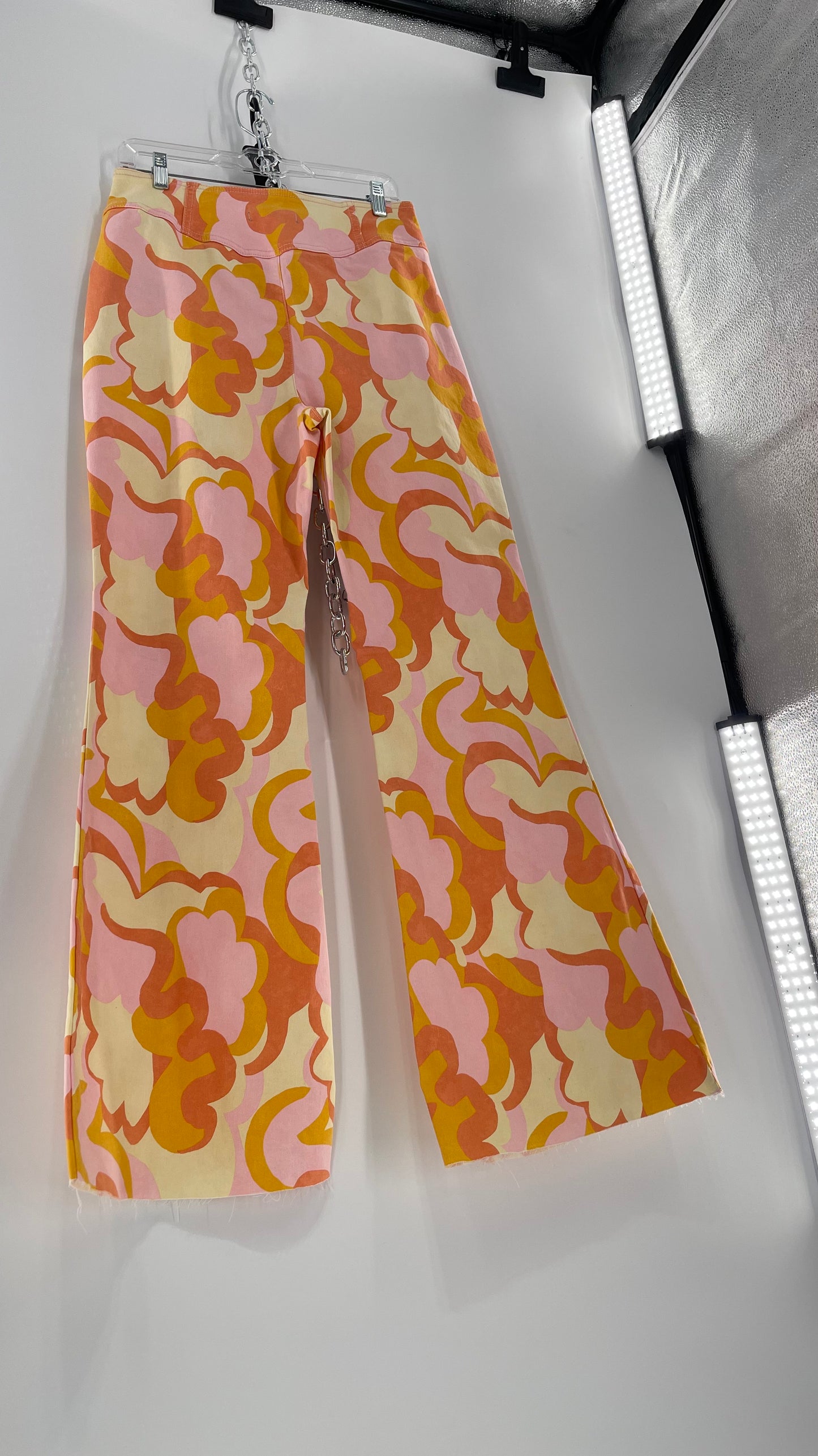 Free People Youthquake Warm Toned Funky Patterned Flare Bell Bottoms (31)