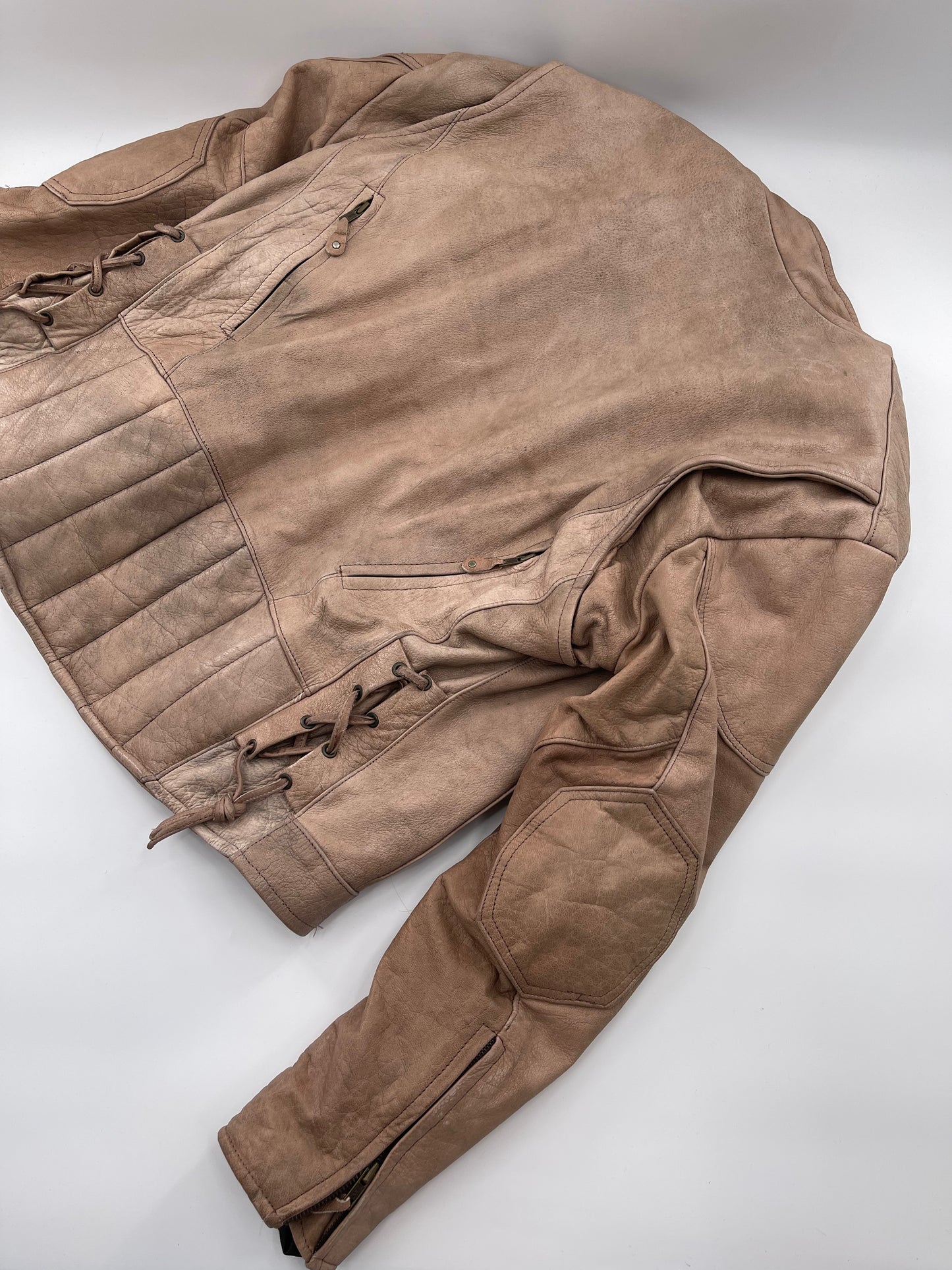 Hot Leathers Light Beige Leather Jacket Front Zipper (Size 46)